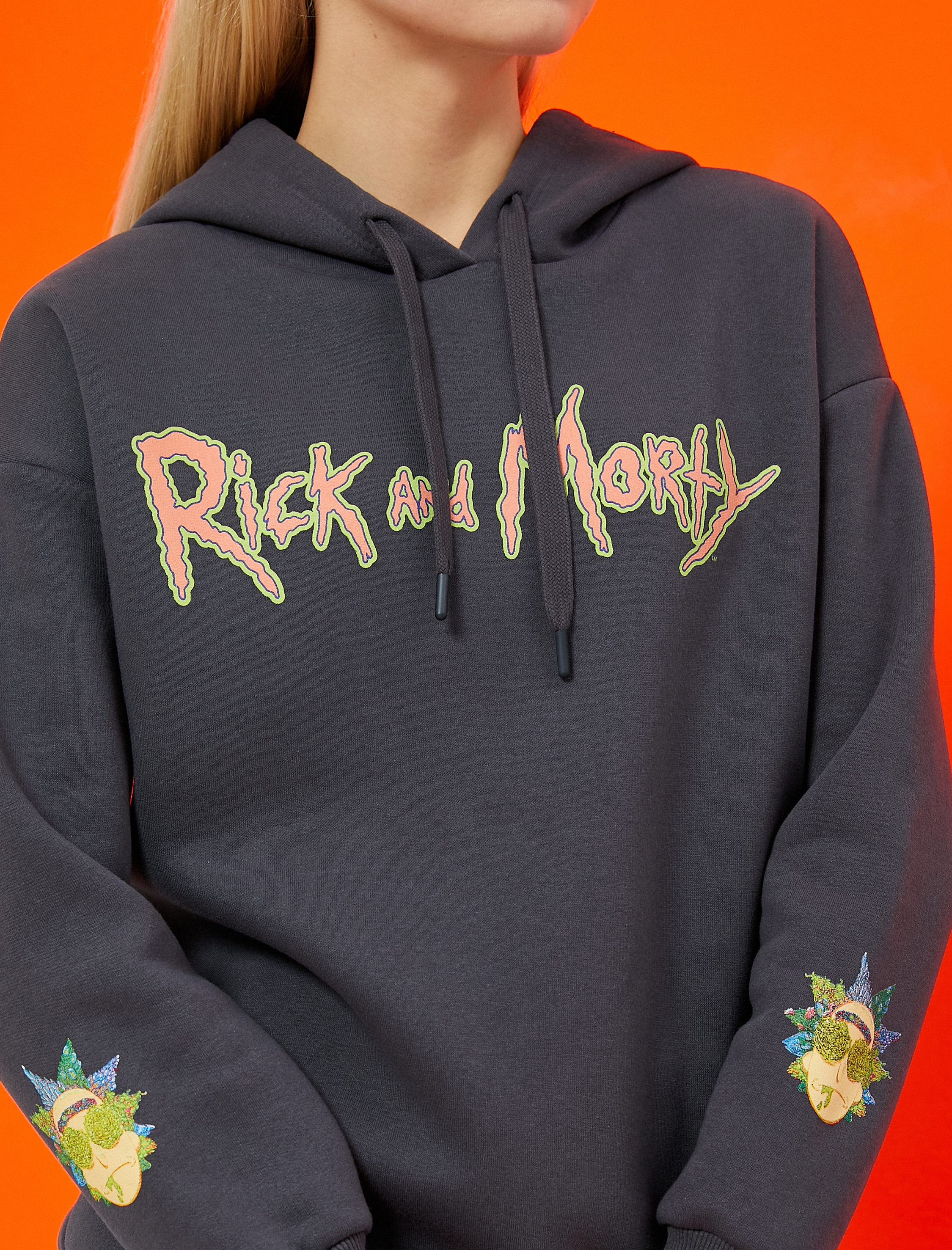   Oversize Rick and Morty Lisanslı Baskılı Sweatshirt İçi Polarlı