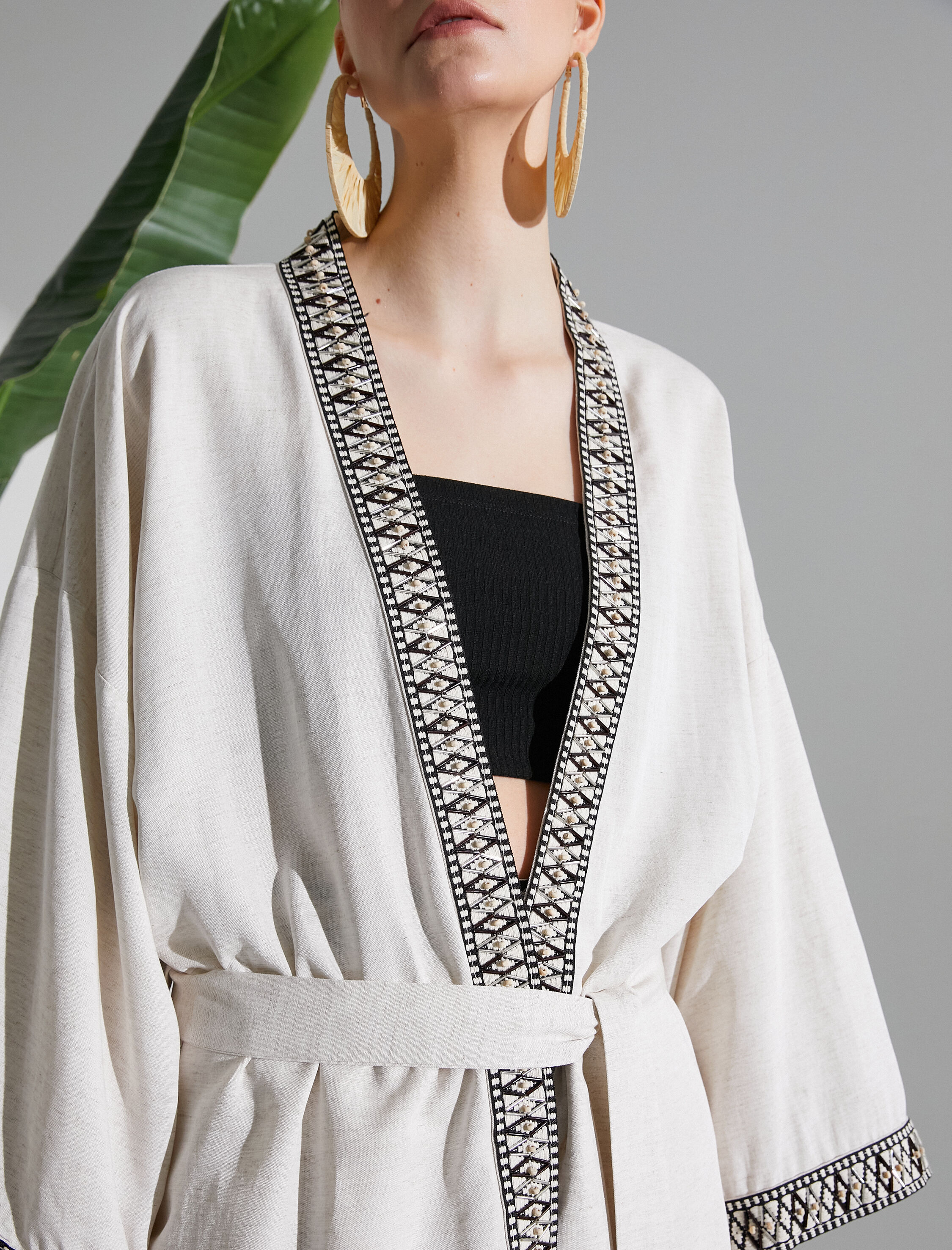   Kuşaklı Kimono Etnik Nakışlı