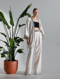 Kuşaklı Kimono Etnik Nakışlı