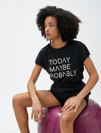 Oversize Spor Tişört Slogan Baskılı