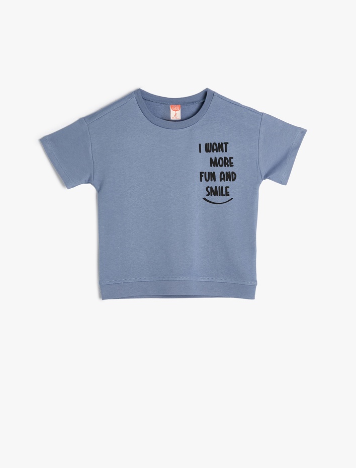 Erkek Bebek Slogan Baskılı Tişört Kısa Kollu Bisiklet Yaka Pamuklu