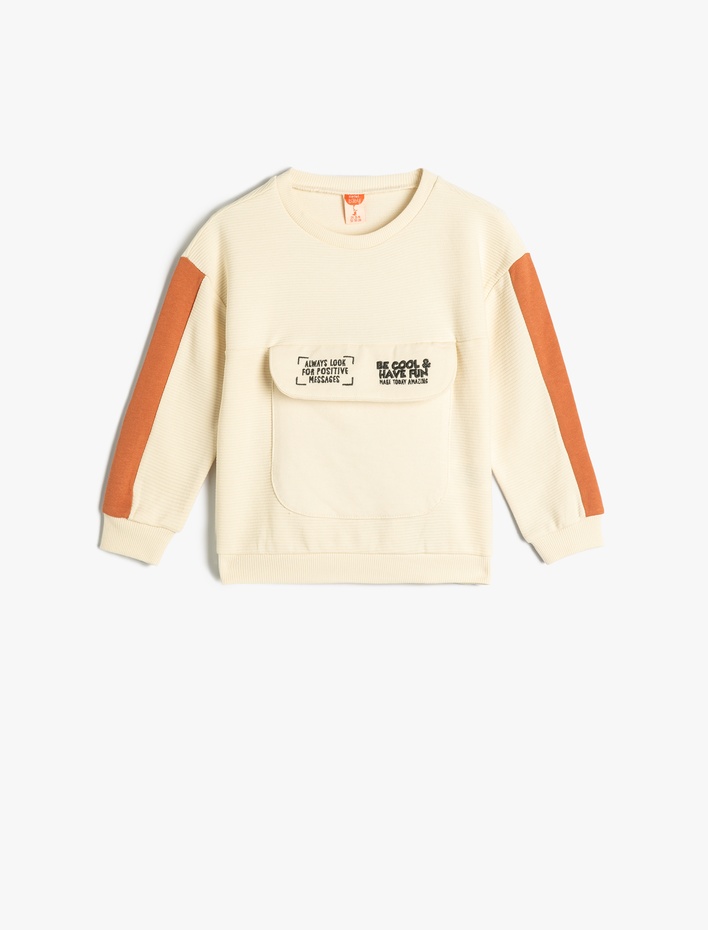 Erkek Bebek Sweatshirt Uzun Kollu Cepli Baskılı Pamuklu