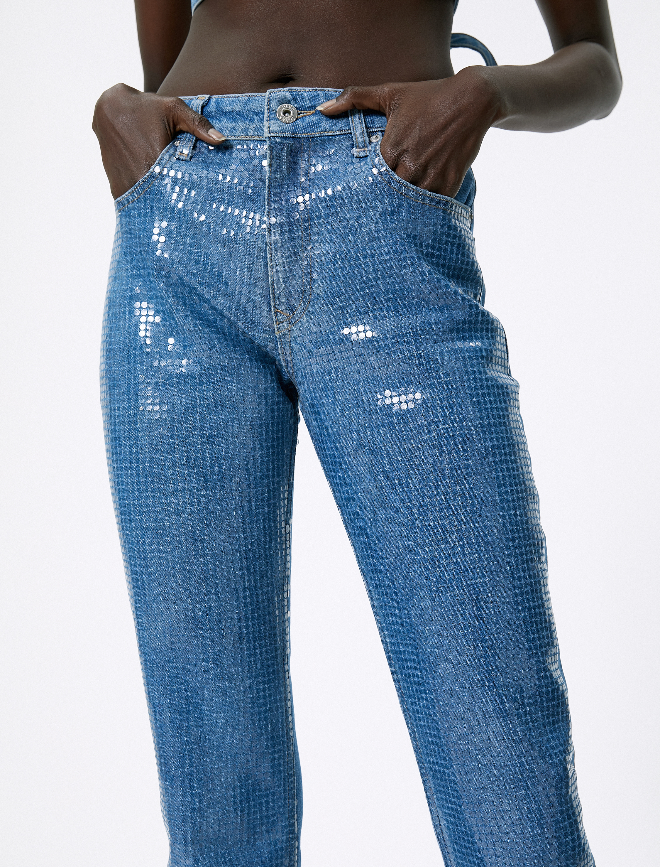   İspanyol Paça Kot Pantolon Yüksek Bel Cepli - Flare Slim Jeans