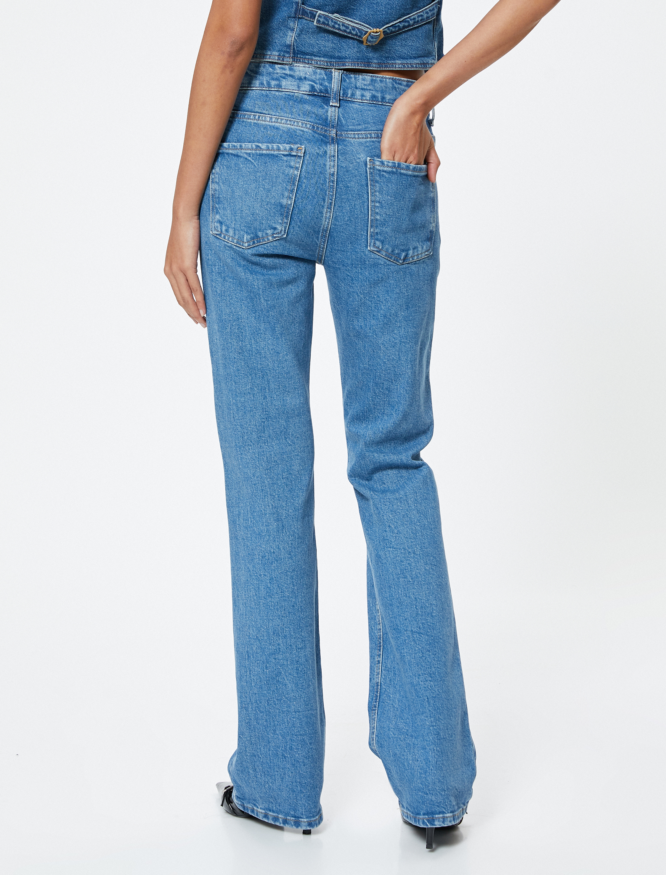   İspanyol Paça Kot Pantolon Yüksek Bel Cepli - Flare Slim Jeans