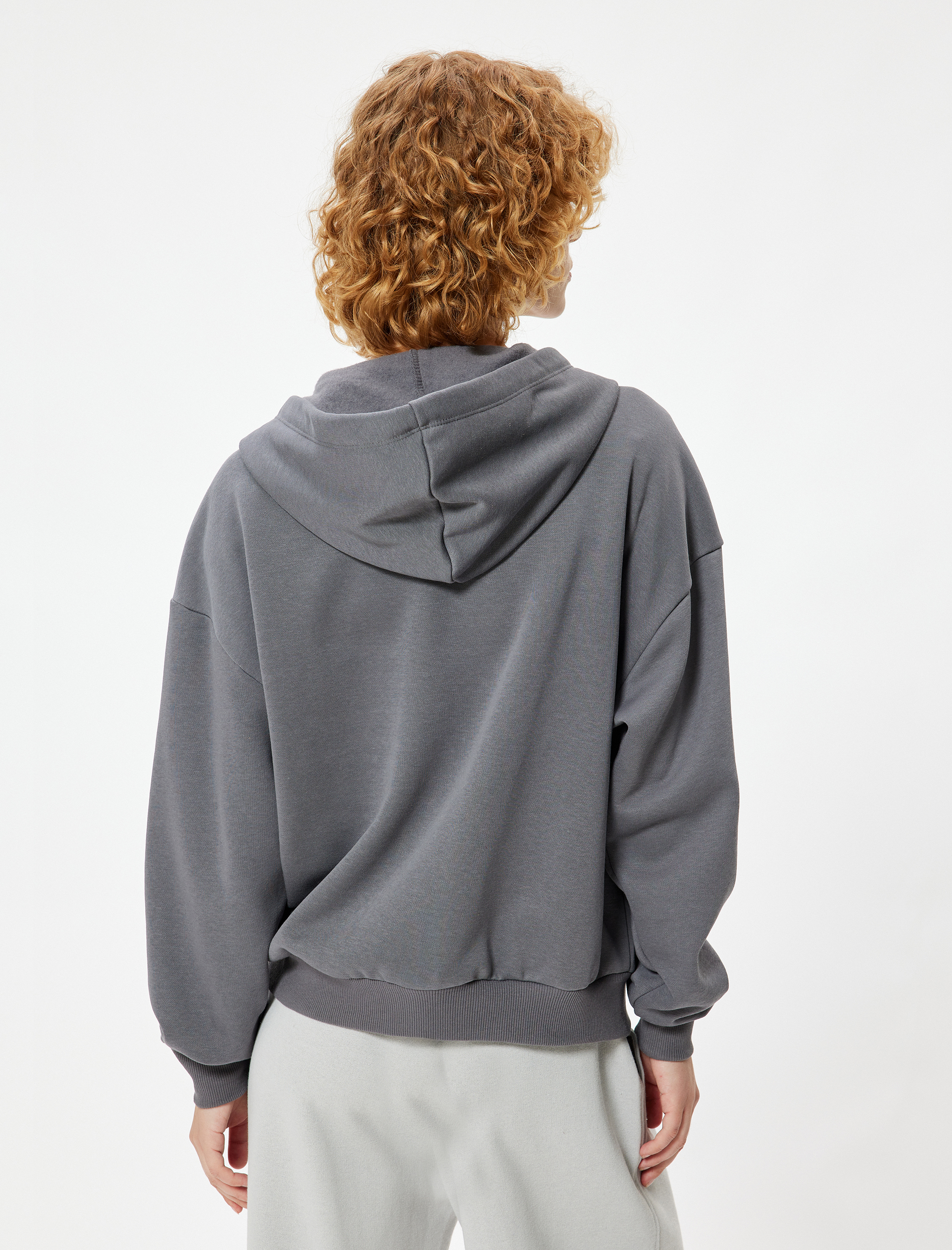   Şardonlu Oversize Fermuarlı Sweatshirt Yıldız İşlemeli Kanguru Cepli