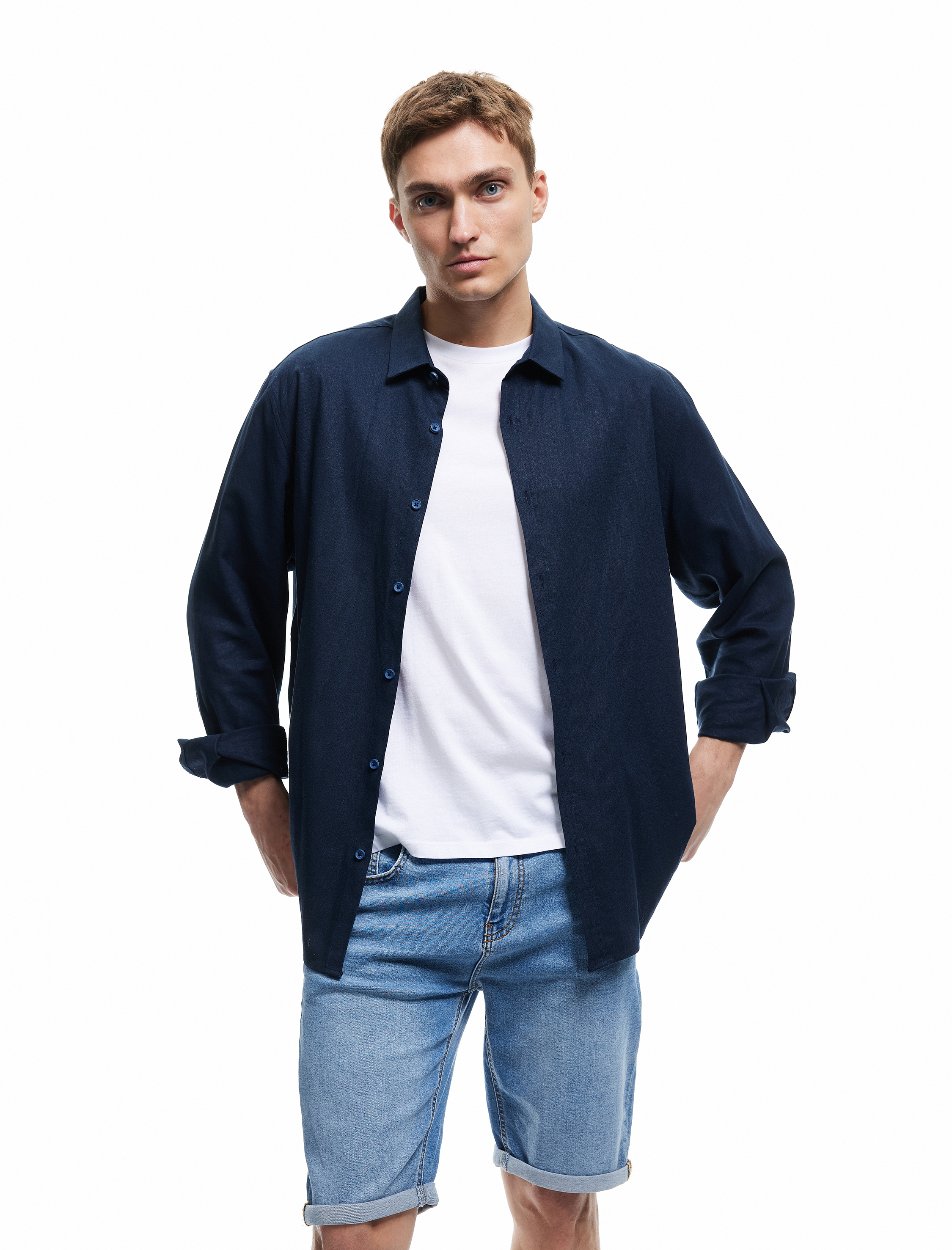   Oversize Kot Şort Bermuda Cep Detaylı Pamuklu