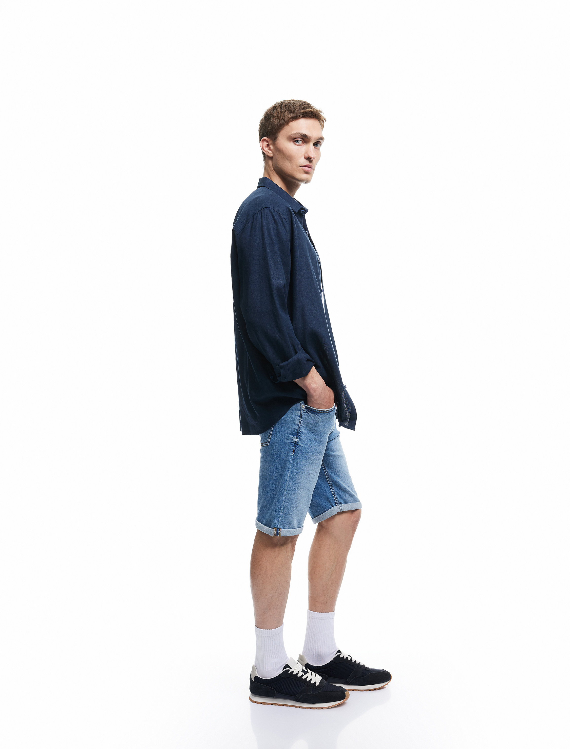   Oversize Kot Şort Bermuda Cep Detaylı Pamuklu