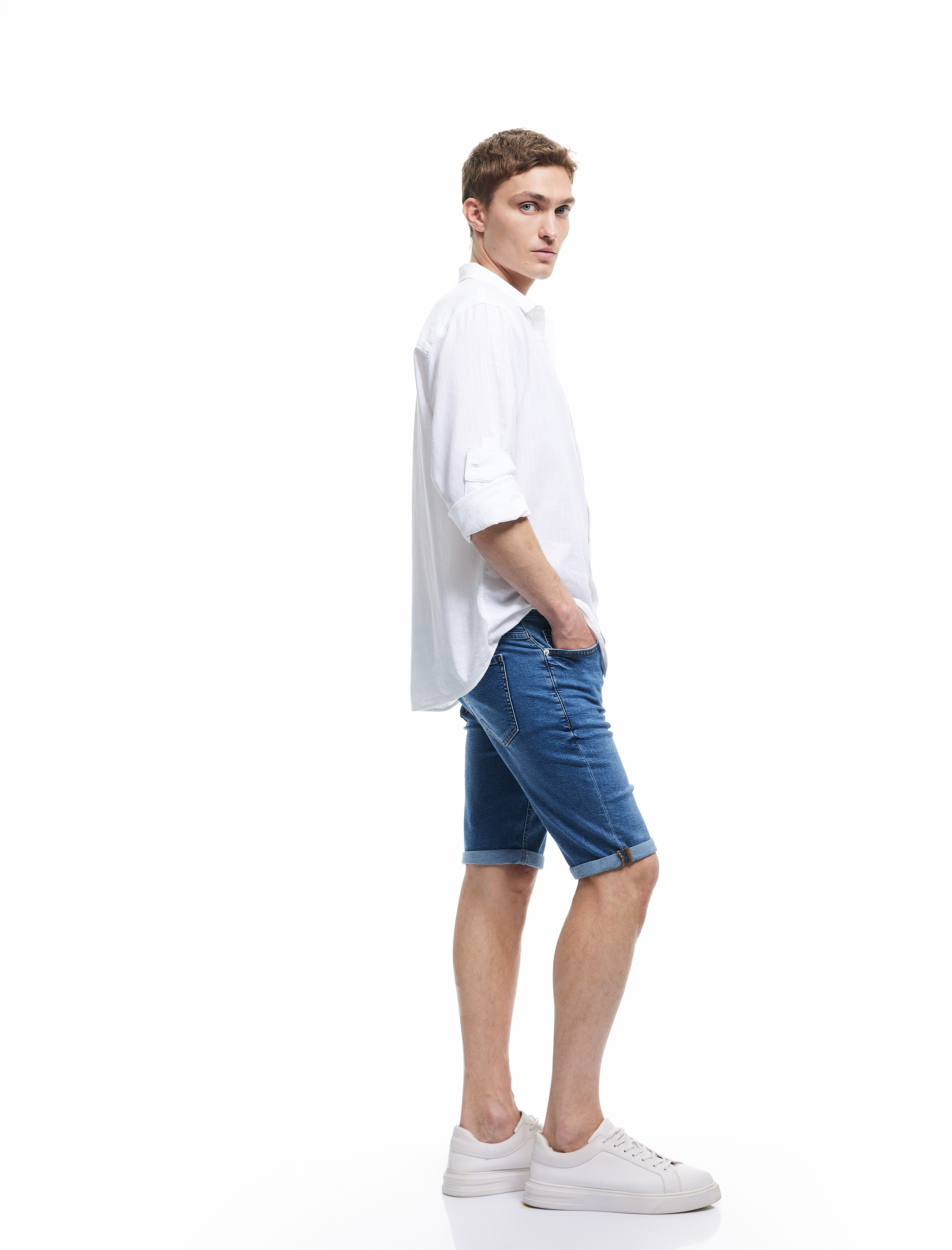   Oversize Kot Şort Bermuda Cep Detaylı Pamuklu