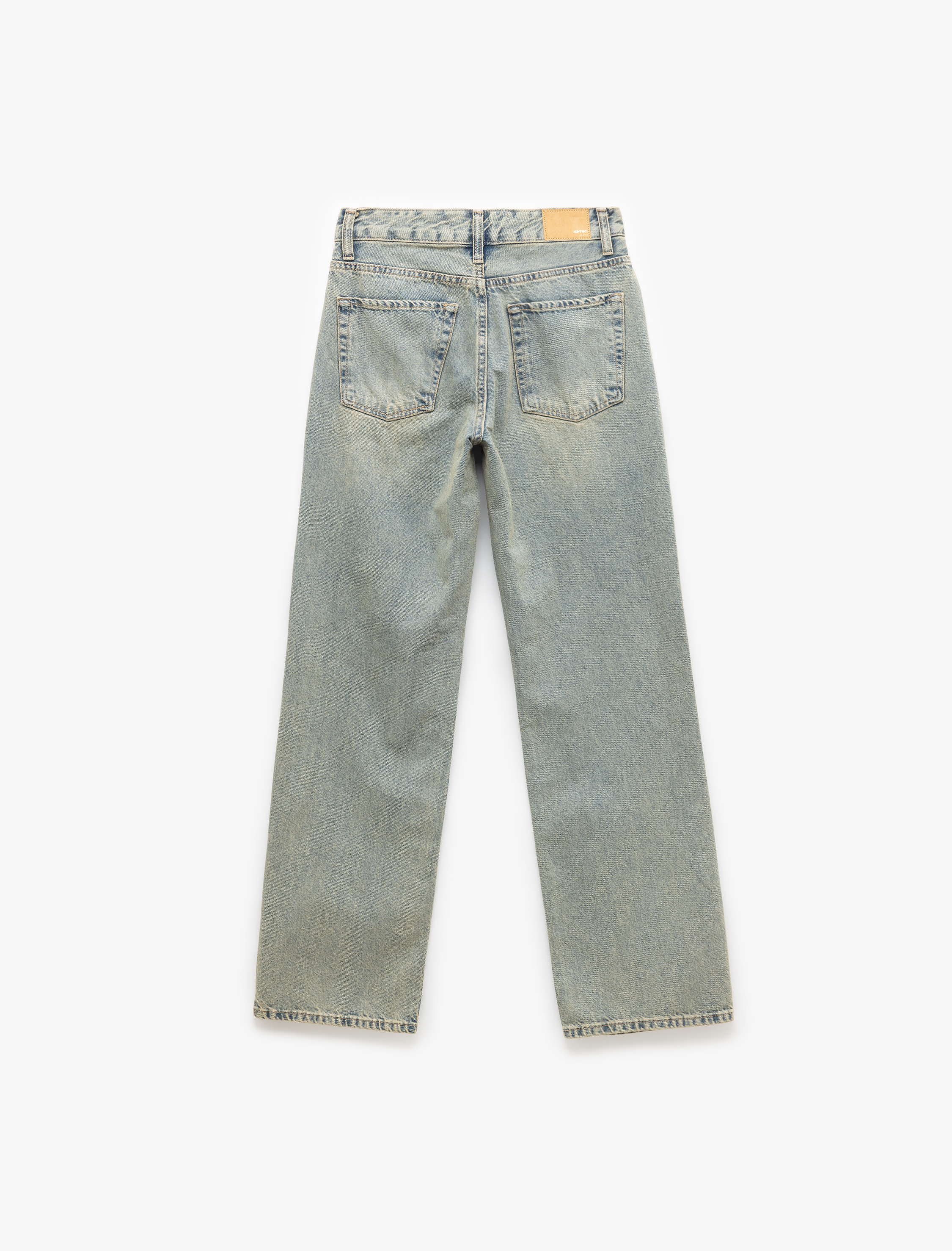   Düz Paça Normal Bel Düz Kesim Düğmeli Pamuklu Kot Pantolon - Straight Fit Jean