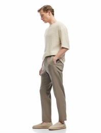 Beli Bağcıklı Keten Viskon Karışımlı Chino Pantolon