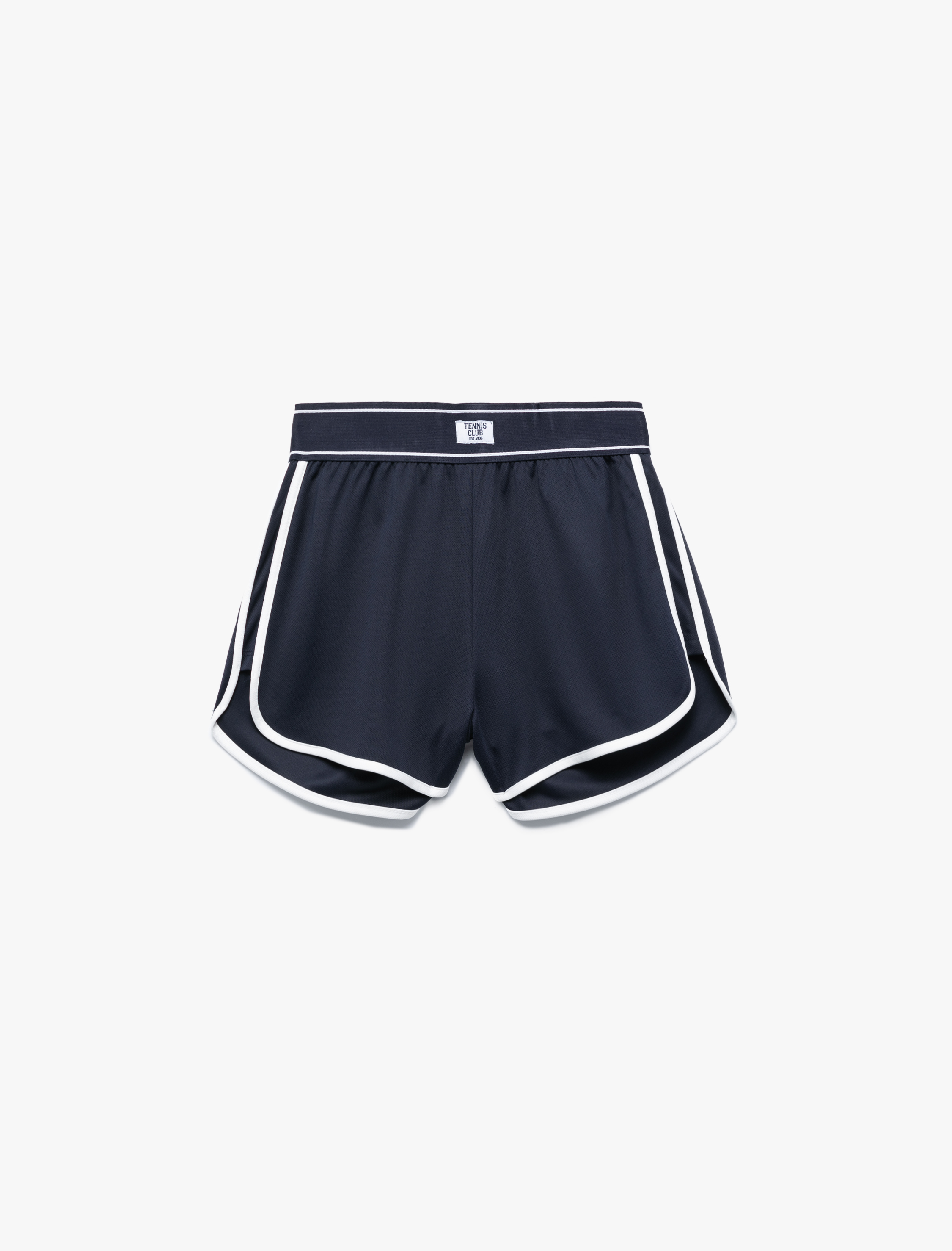   Beli Lastikli Etiket Baskılı Çizgili Mini Spor Şort