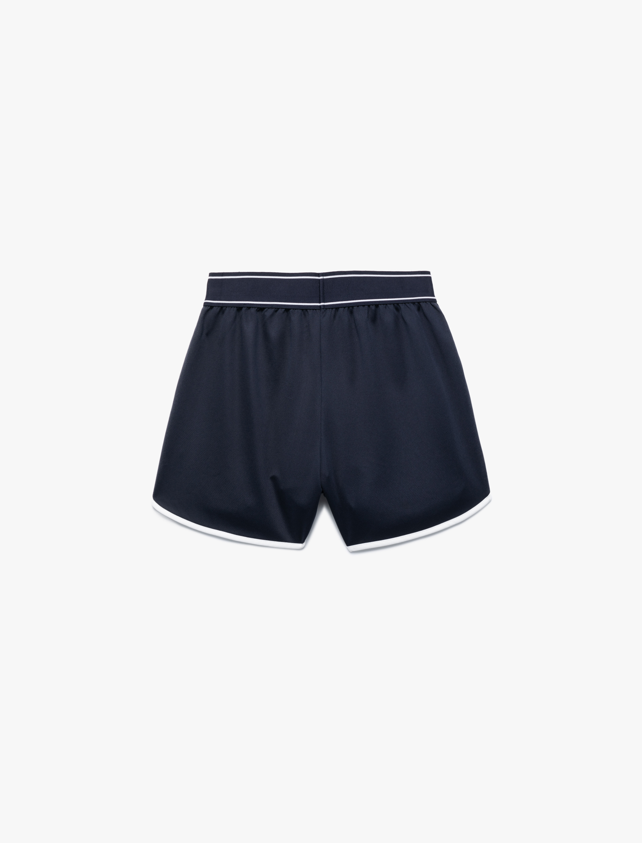   Beli Lastikli Etiket Baskılı Çizgili Mini Spor Şort
