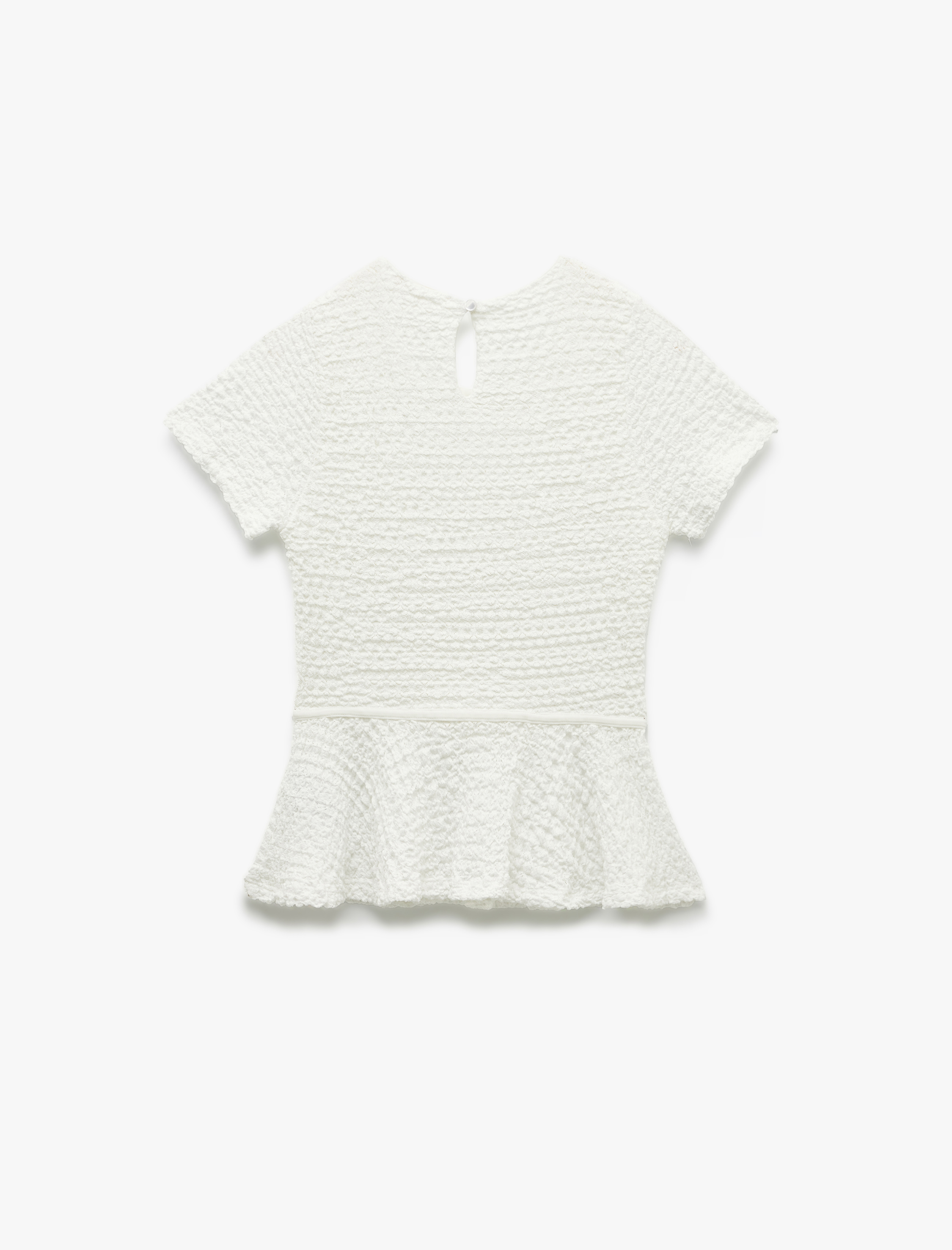   Bürümcük Kumaş Dokulu Kısa Kollu Bisiklet Yaka Peplum Bluz