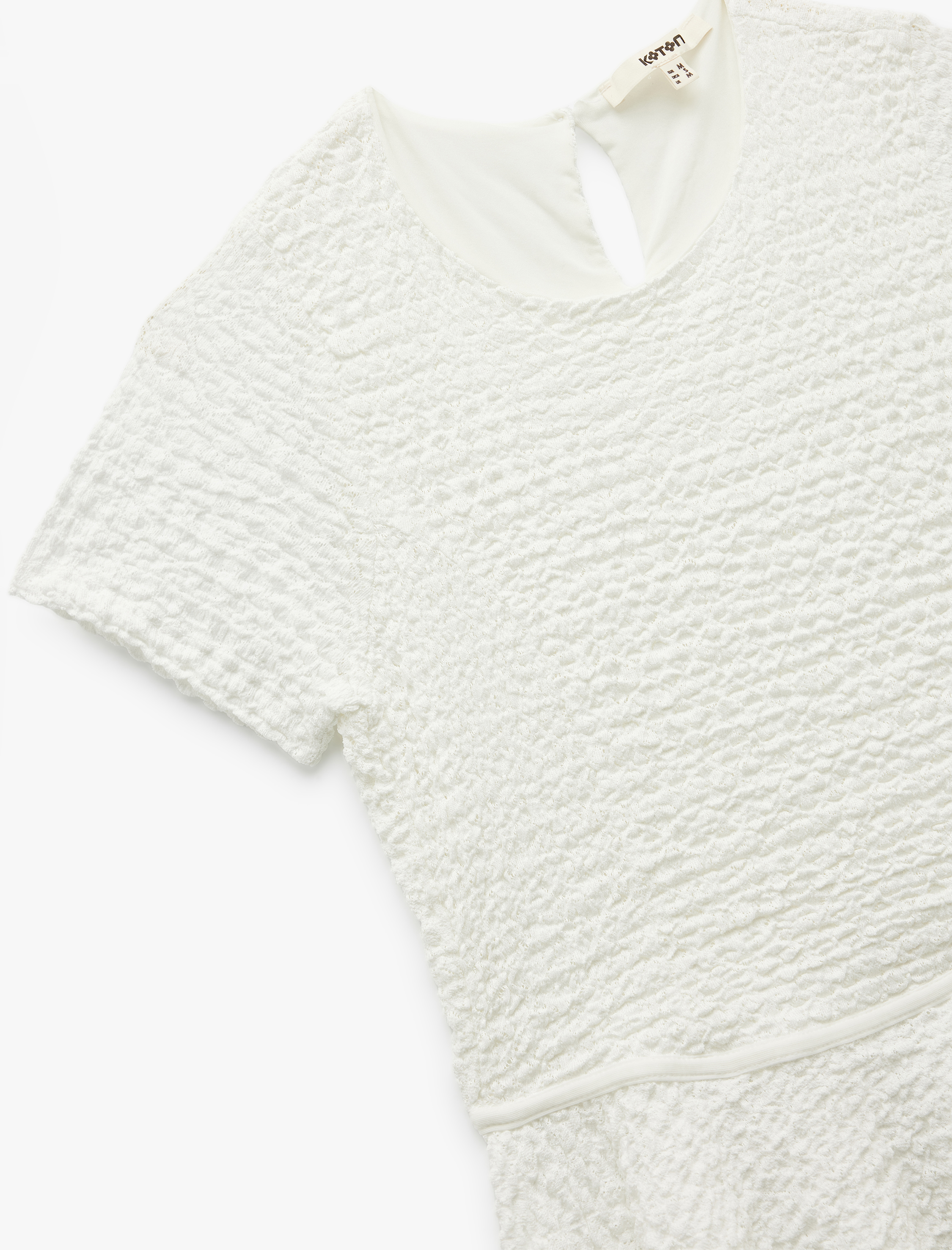   Bürümcük Kumaş Dokulu Kısa Kollu Bisiklet Yaka Peplum Bluz