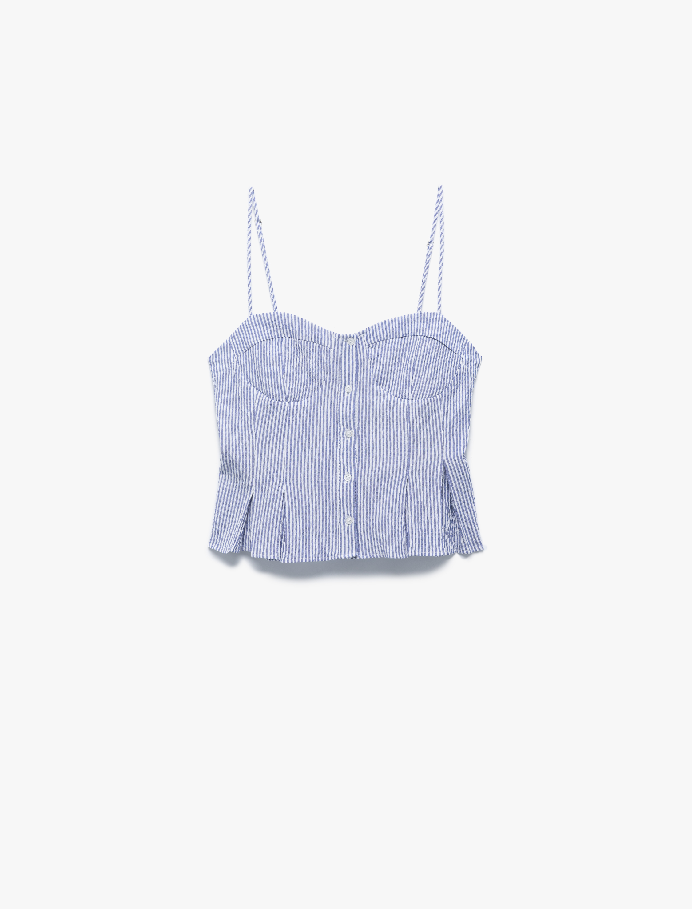   Kalp Yaka Düğmeli Kolsuz Çizgili Crop Korse Bluz
