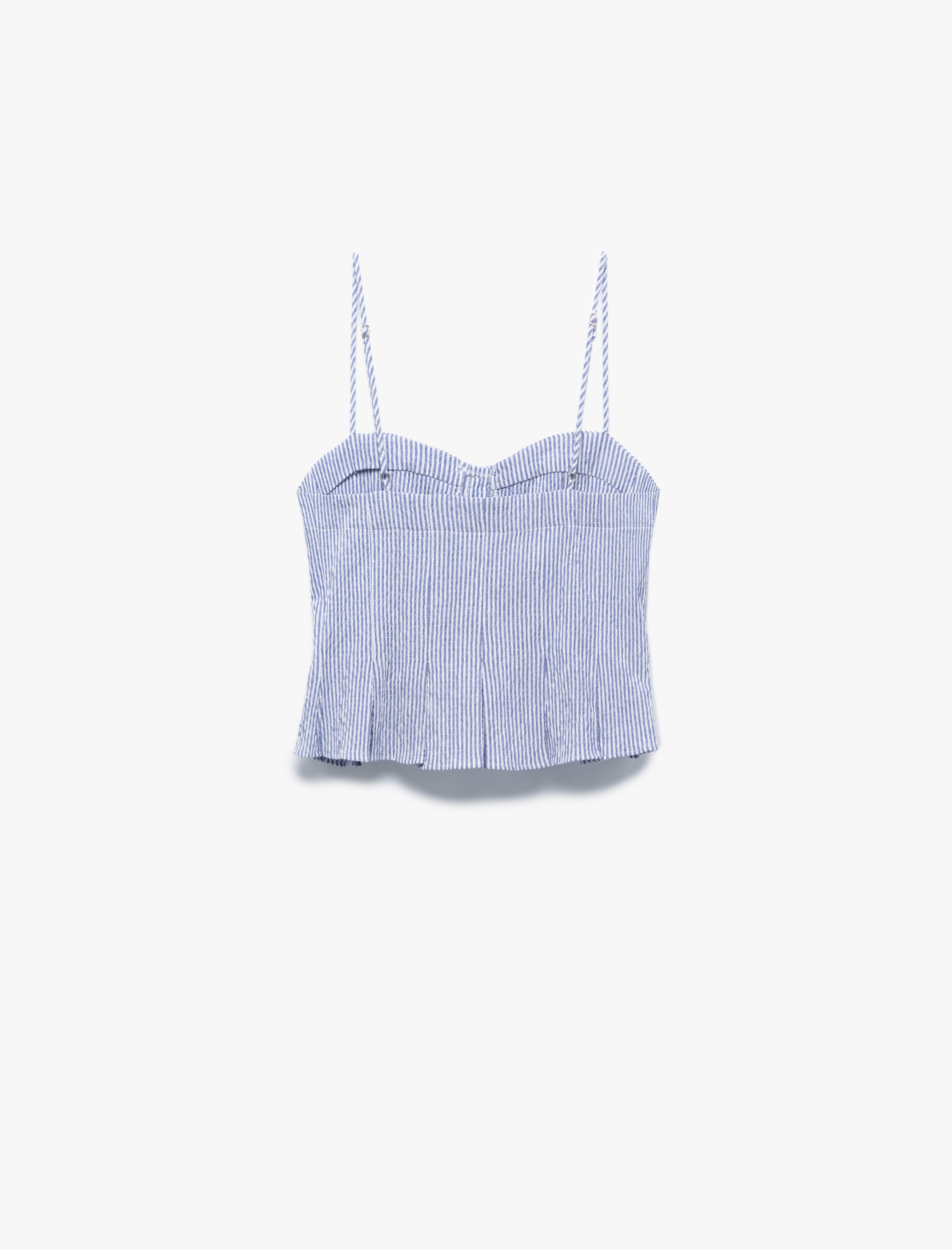   Kalp Yaka Düğmeli Kolsuz Çizgili Crop Korse Bluz