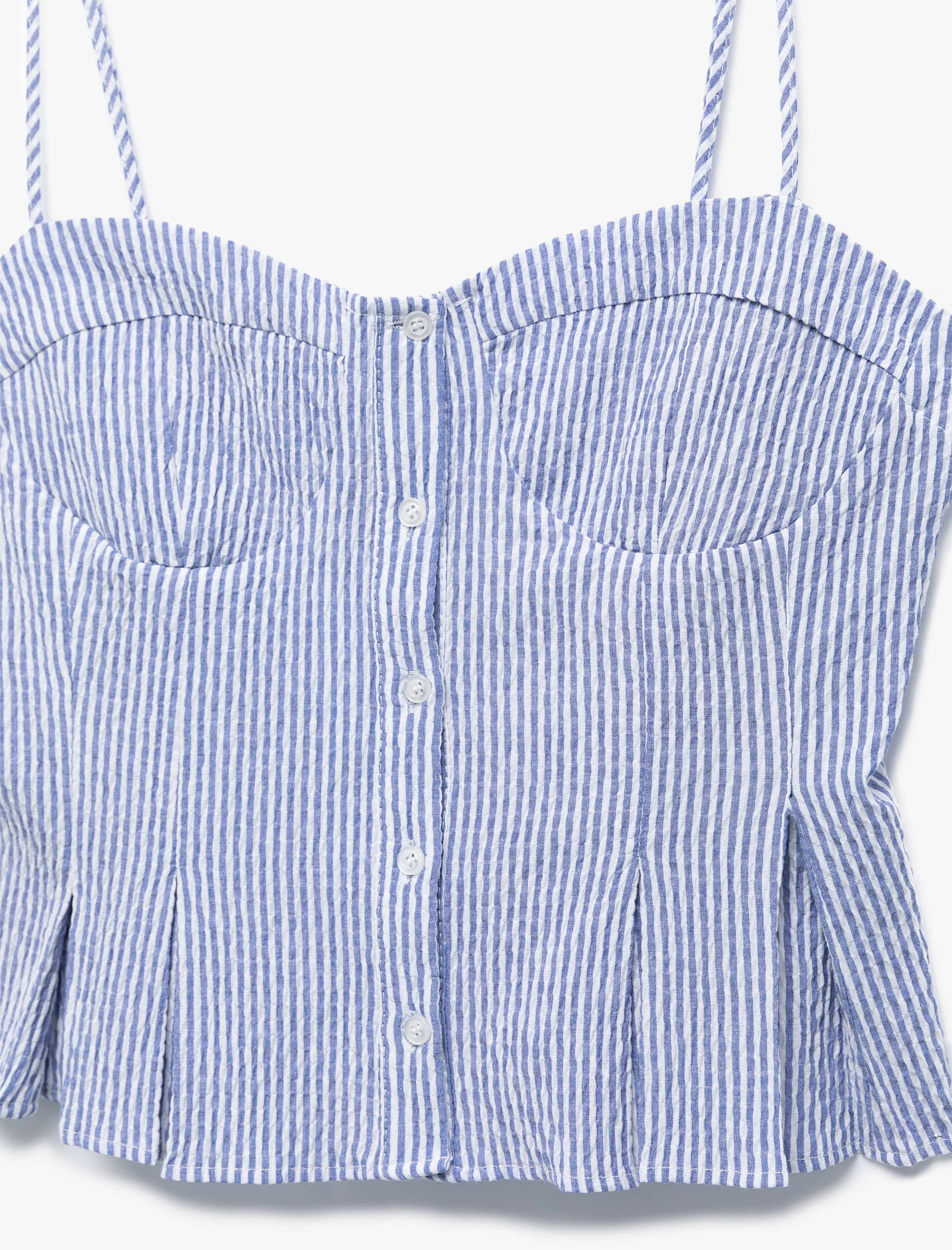   Kalp Yaka Düğmeli Kolsuz Çizgili Crop Korse Bluz