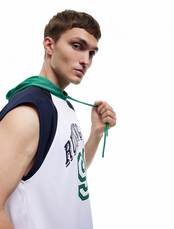  Kapşonlu Reglan Kol Baskılı Oversize Spor Atlet