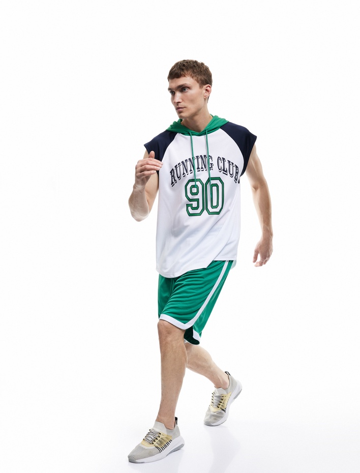  Kapşonlu Reglan Kol Baskılı Oversize Spor Atlet