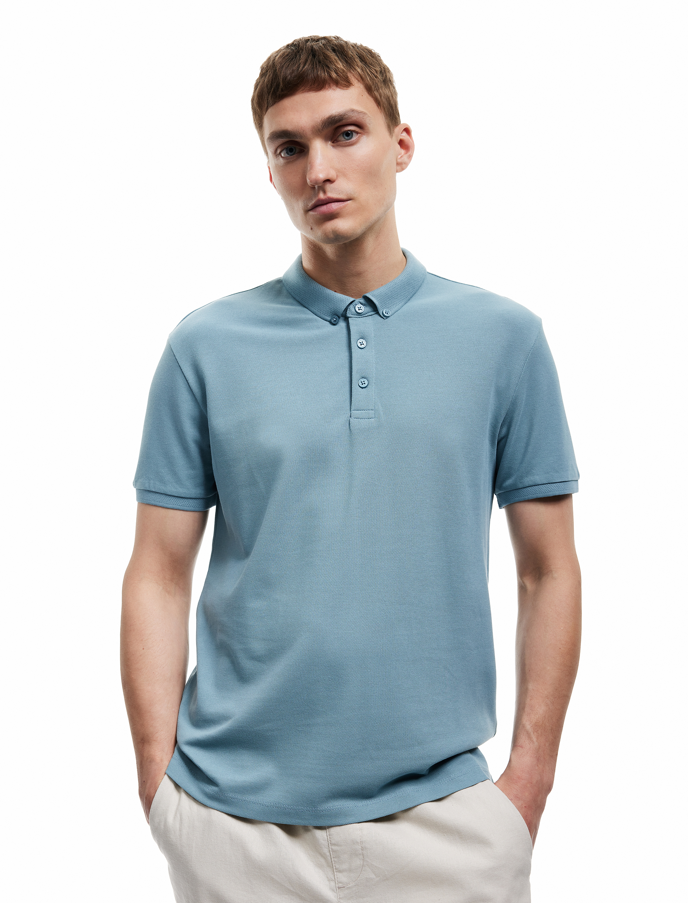   Kısa Kollu Düğme Detaylı Pamuklu Pike Kumaş Slim Fit Polo Yaka Tişört