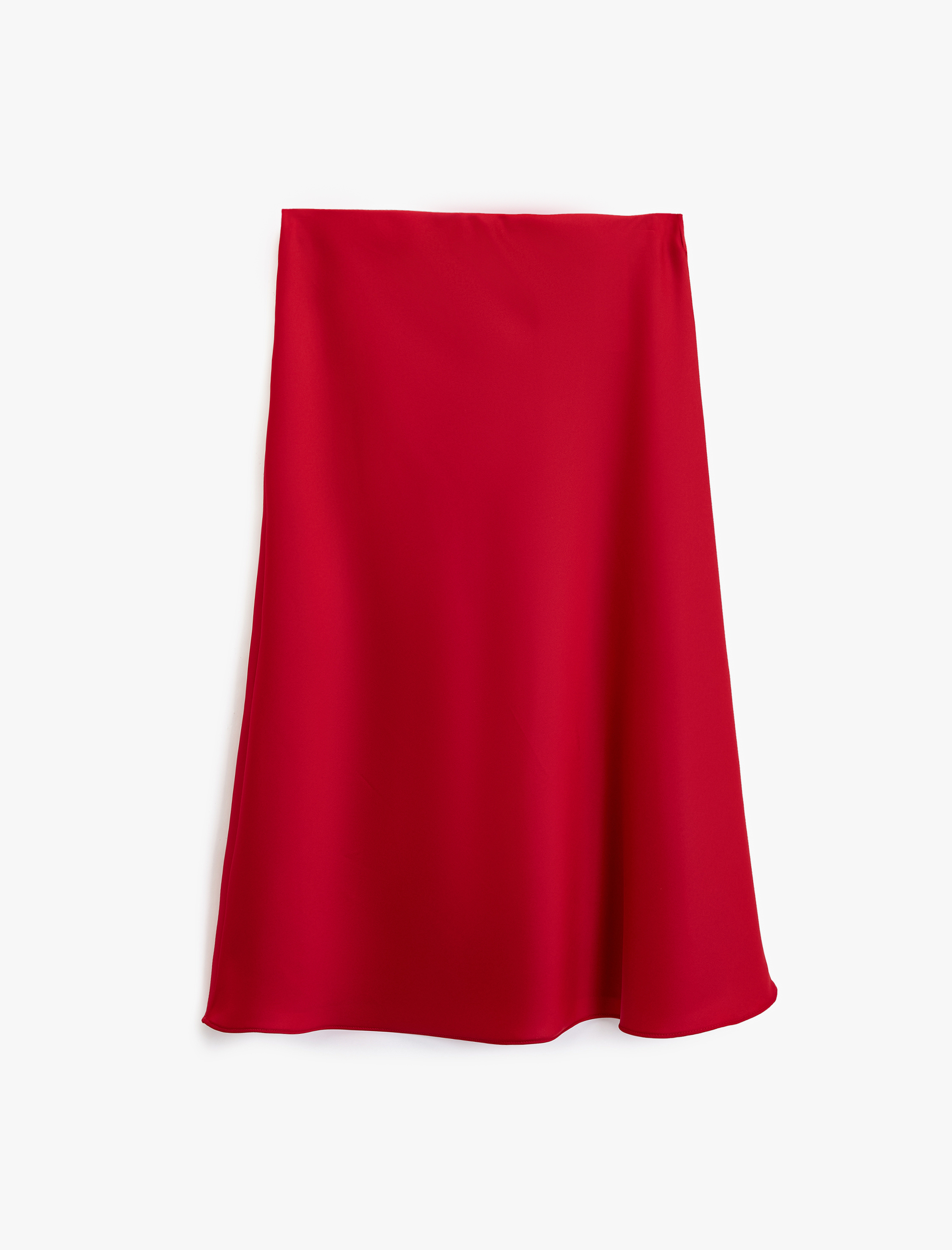   Slim Fit Beli Lastikli Midi Saten Etek