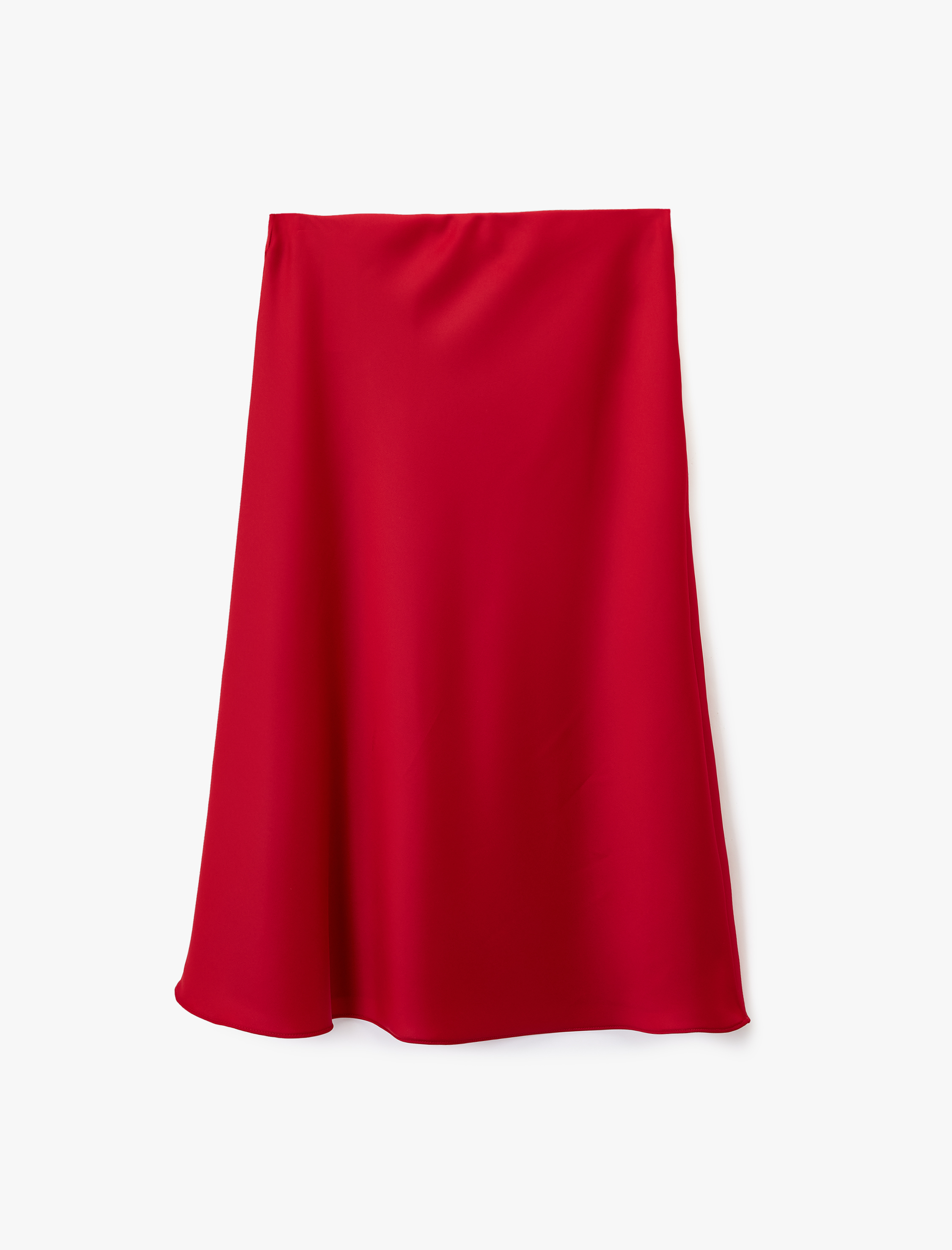   Slim Fit Beli Lastikli Midi Saten Etek