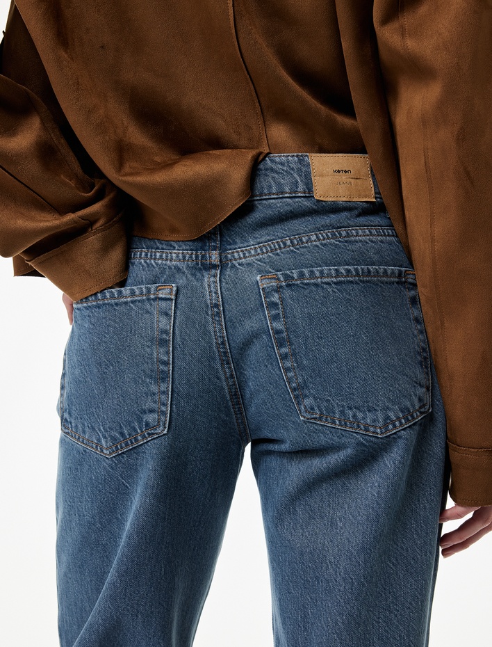  Pamuklu Normal Bel Cepli Düz Paça Denim Pantolon - Straight Fit Jean