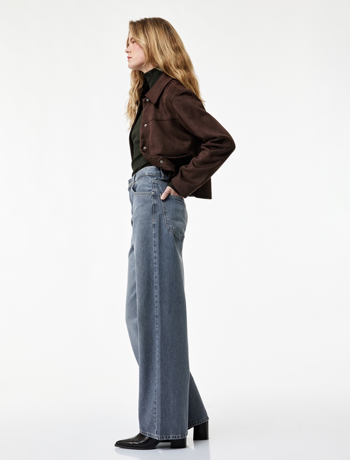  Rahat Kalıp Yıkamalı Uzun Düz Paça Pamuklu Jean Pantolon - Baggy Jeans