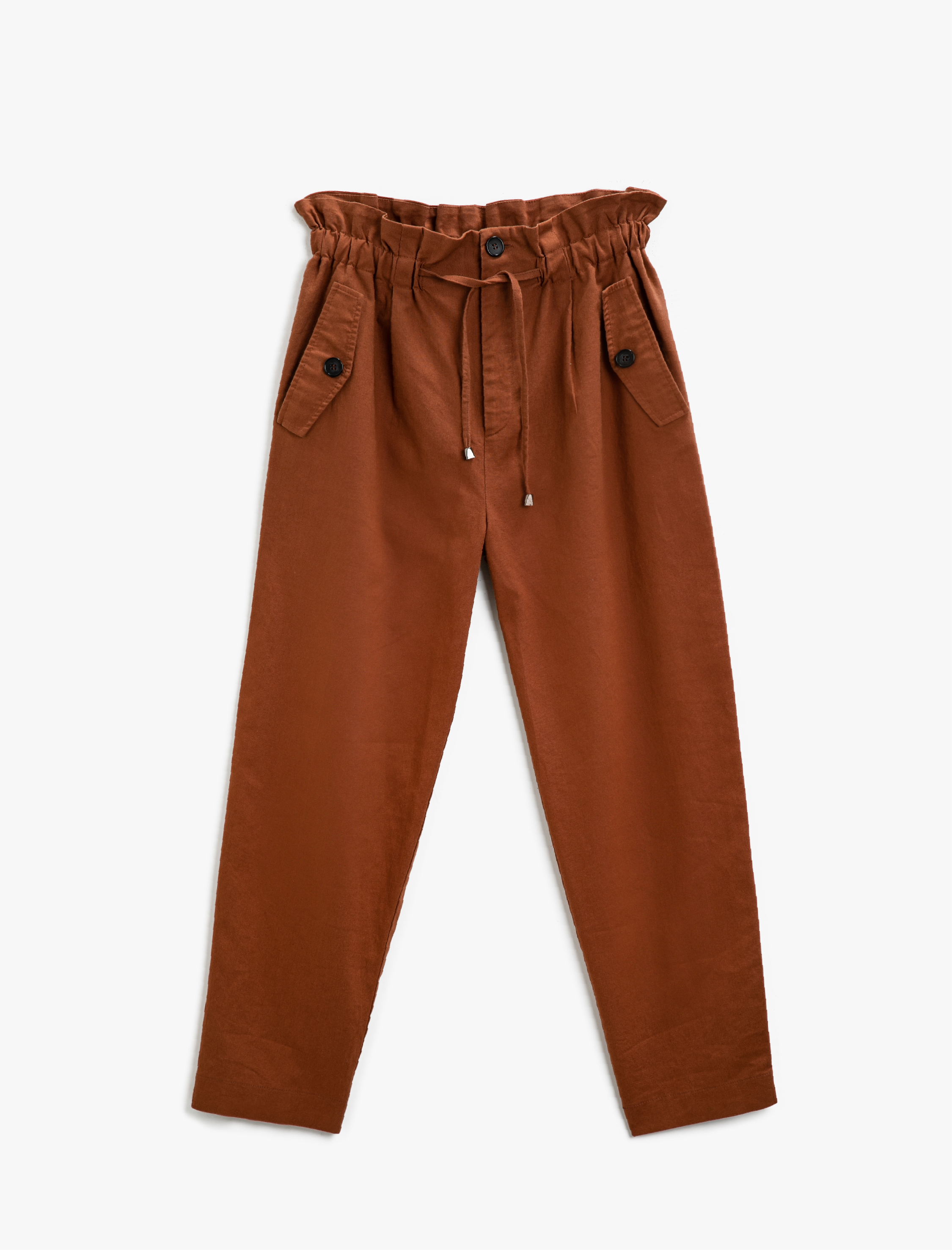   Belden Bağlamalı Pantolon Keten Karışımlı