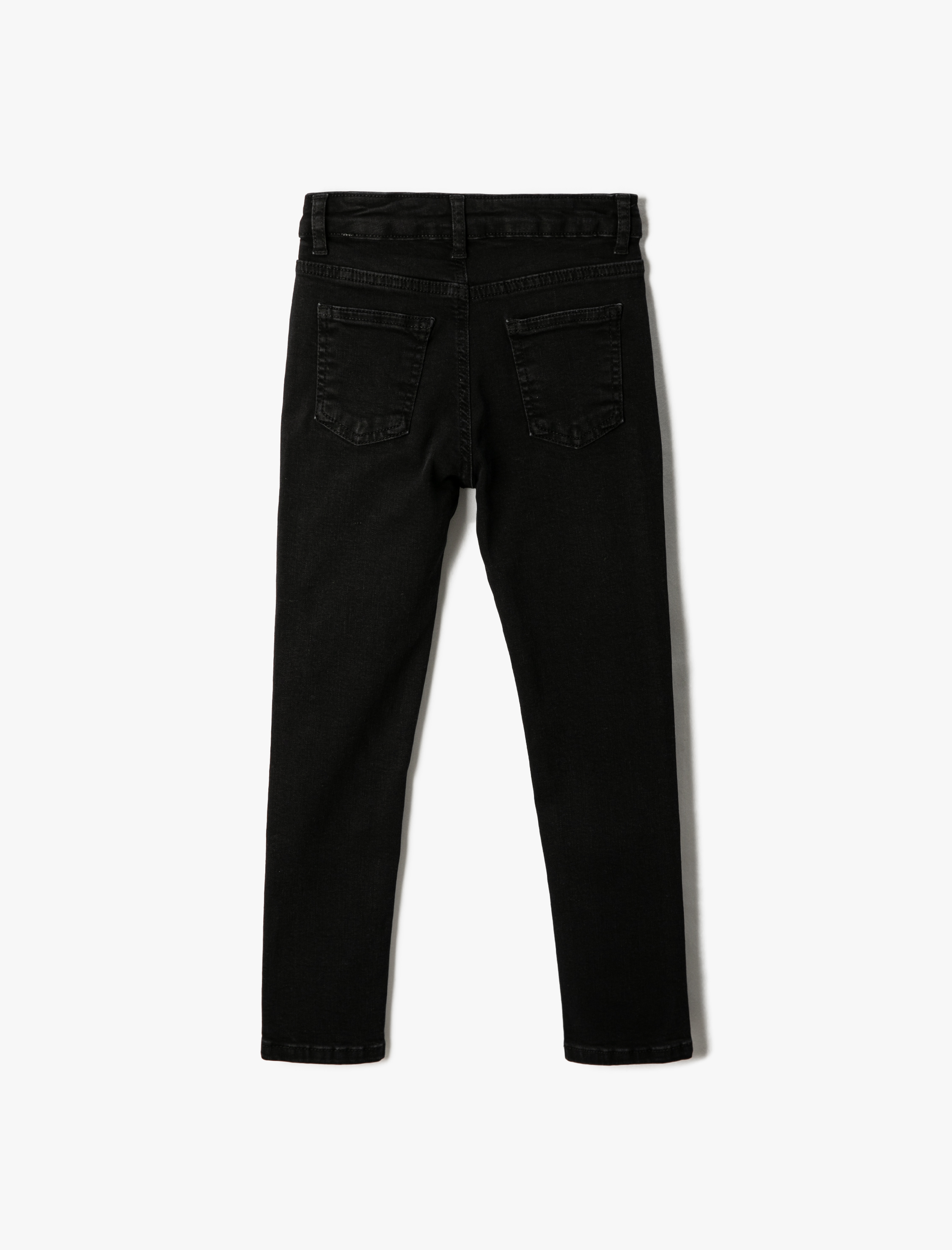  Erkek Çocuk Kot Pantolon Pamuklu Cepli - Slim Jean  Beli Ayarlanabilir Lastikli