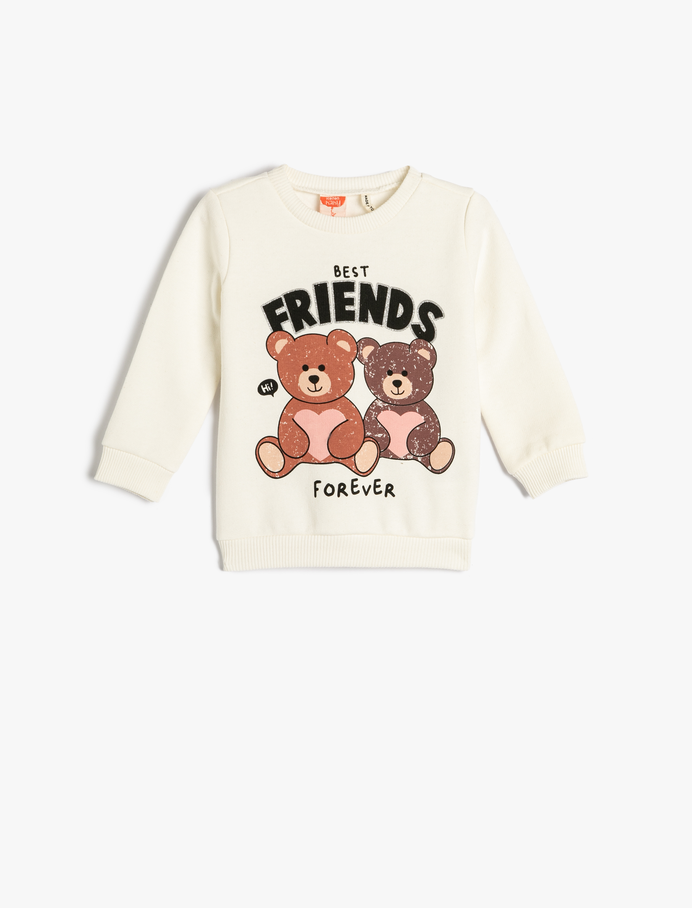  Kız Bebek Sweatshirt Şardonlu Ayıcık Baskılı Pamuklu