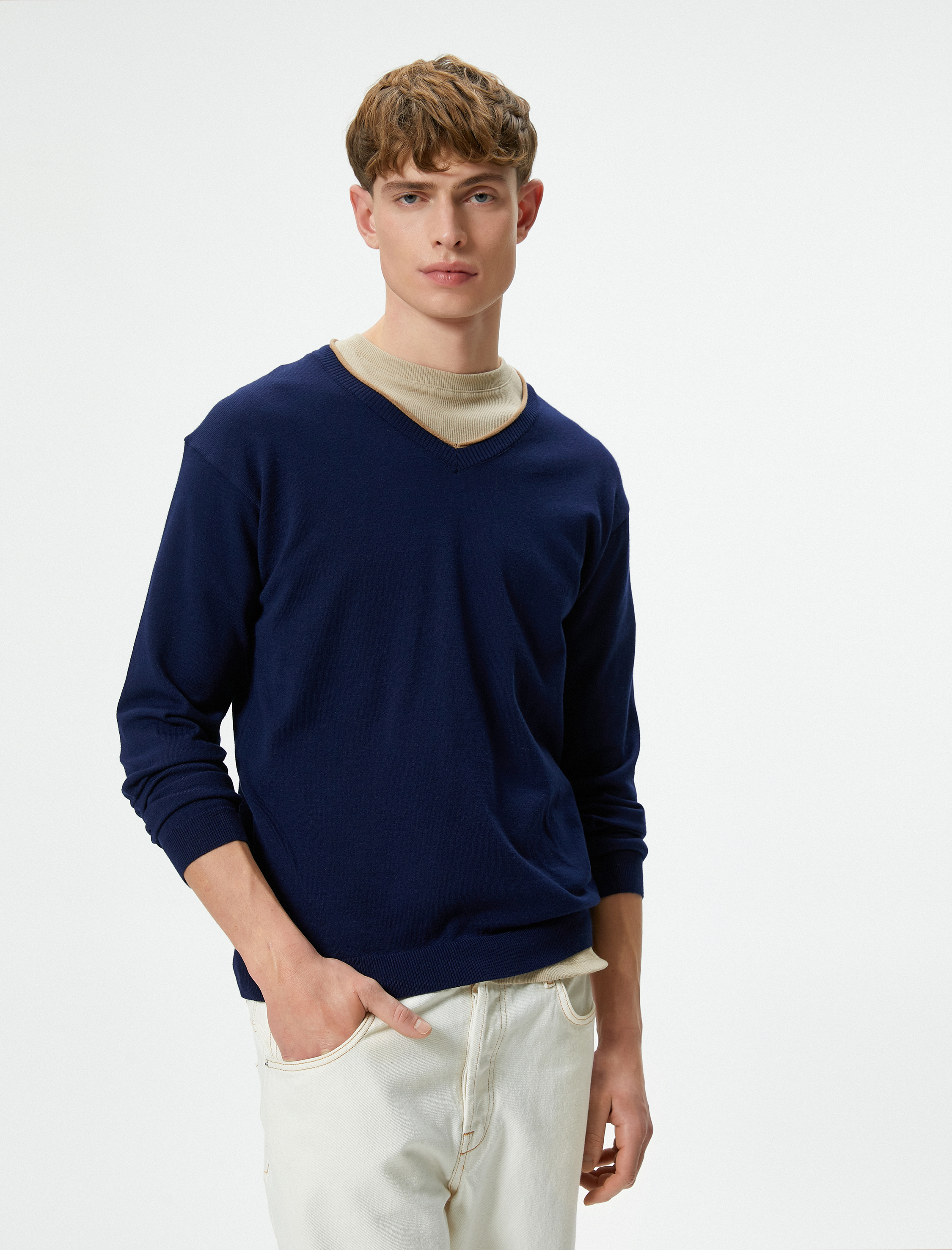   V Yaka Kazak Triko Slim Fit Uzun Kollu