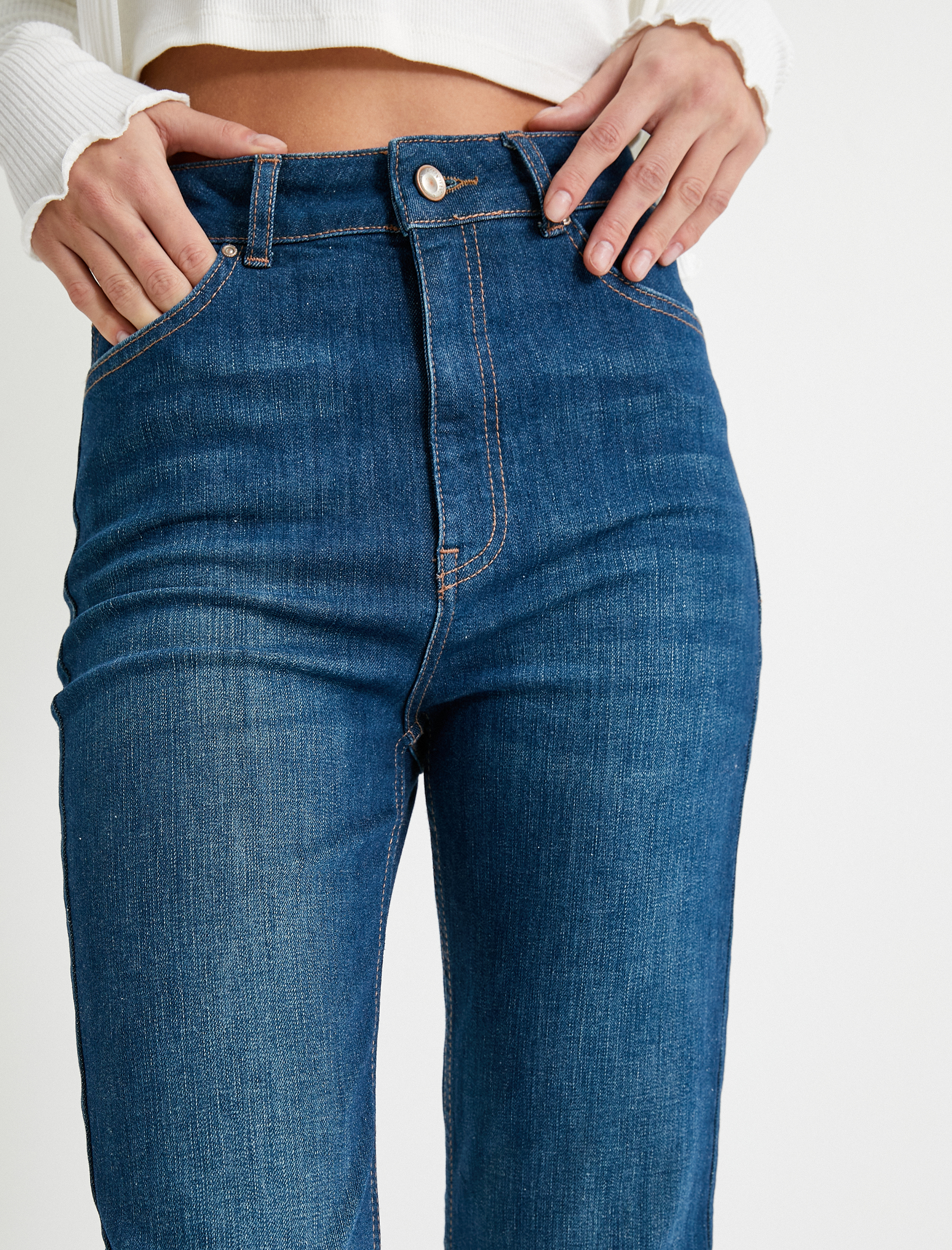   İspanyol Paça Kot Pantolon Slim Fit Standard Bel Esnek Pamuklu Cepli - Flare Jeans