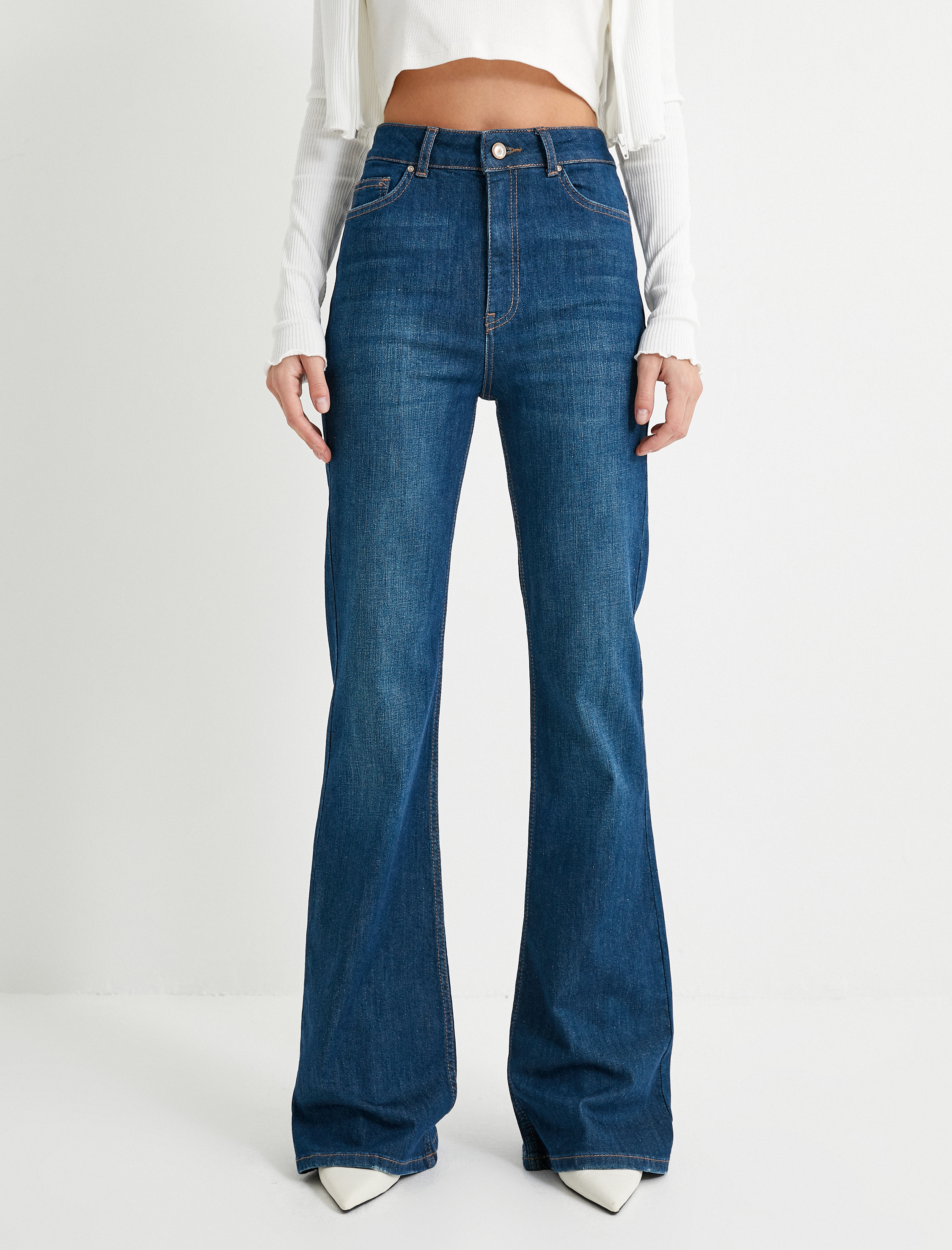   İspanyol Paça Kot Pantolon Slim Fit Standard Bel Esnek Pamuklu Cepli - Flare Jeans