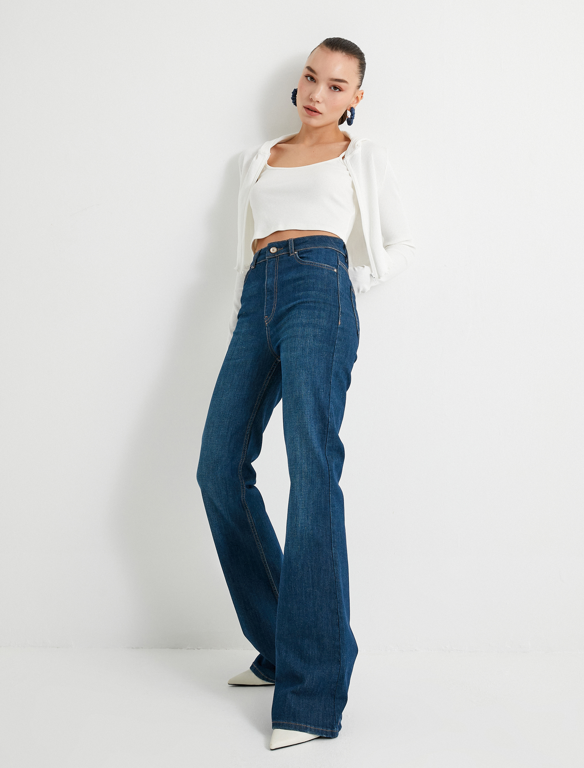   İspanyol Paça Kot Pantolon Slim Fit Standard Bel Esnek Pamuklu Cepli - Flare Jeans
