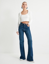 İspanyol Paça Kot Pantolon Slim Fit Standard Bel Esnek Pamuklu Cepli - Flare Jeans
