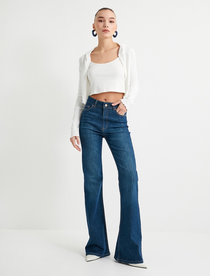  İspanyol Paça Kot Pantolon Slim Fit Standard Bel Esnek Pamuklu Cepli - Flare Jeans