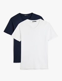 2'li Basic Tişört Seti V Yaka Slim Fit Pamuklu