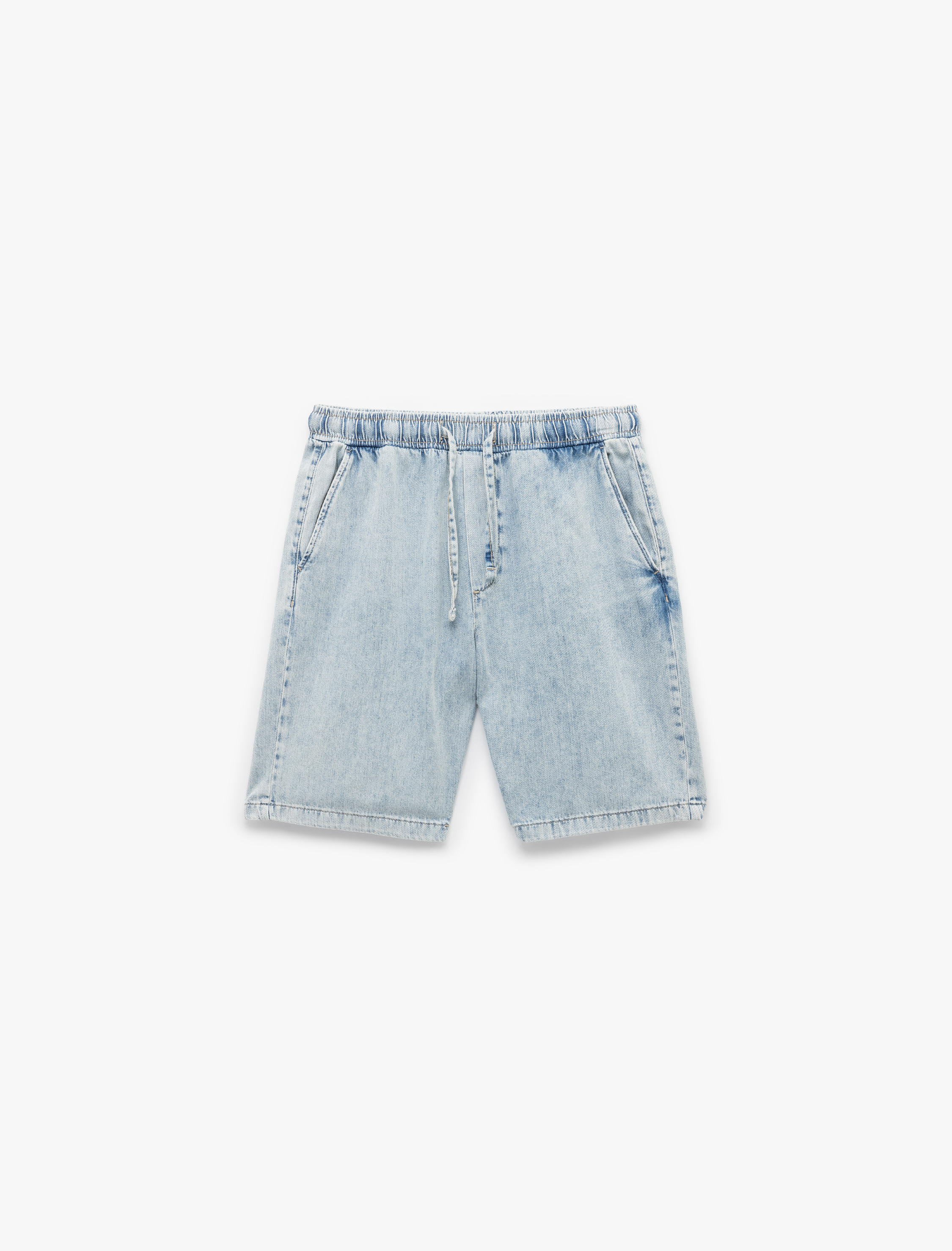   Beli Bağcıklı Cep Detaylı Bermuda Oversize Jean Şort