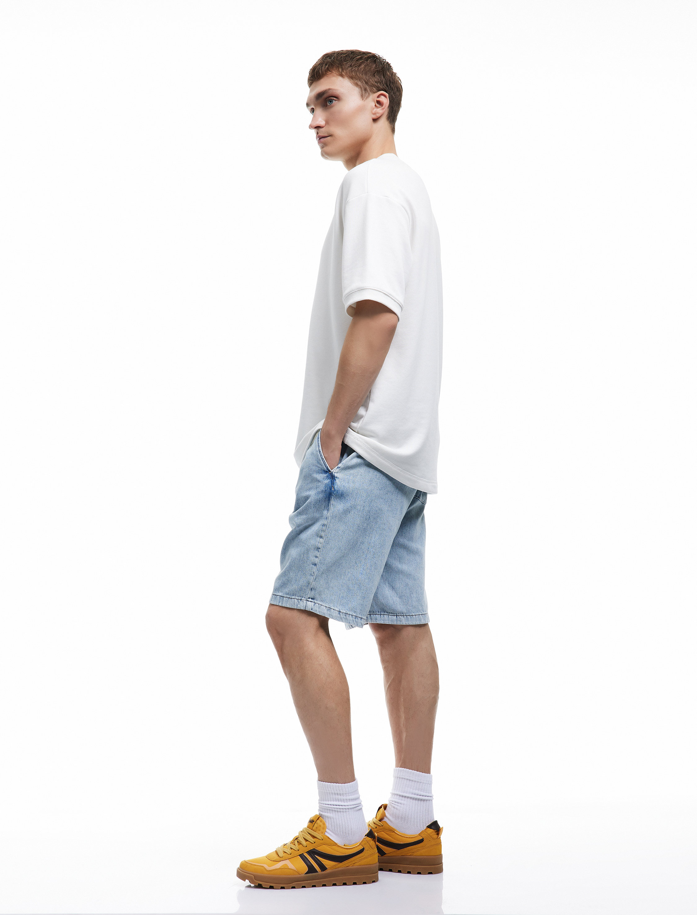   Beli Bağcıklı Cep Detaylı Bermuda Oversize Jean Şort