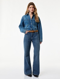 Pamuklu Düğmeli Kemer Detaylı İspanyol Paça Jean Pantolon - Flare Jeans