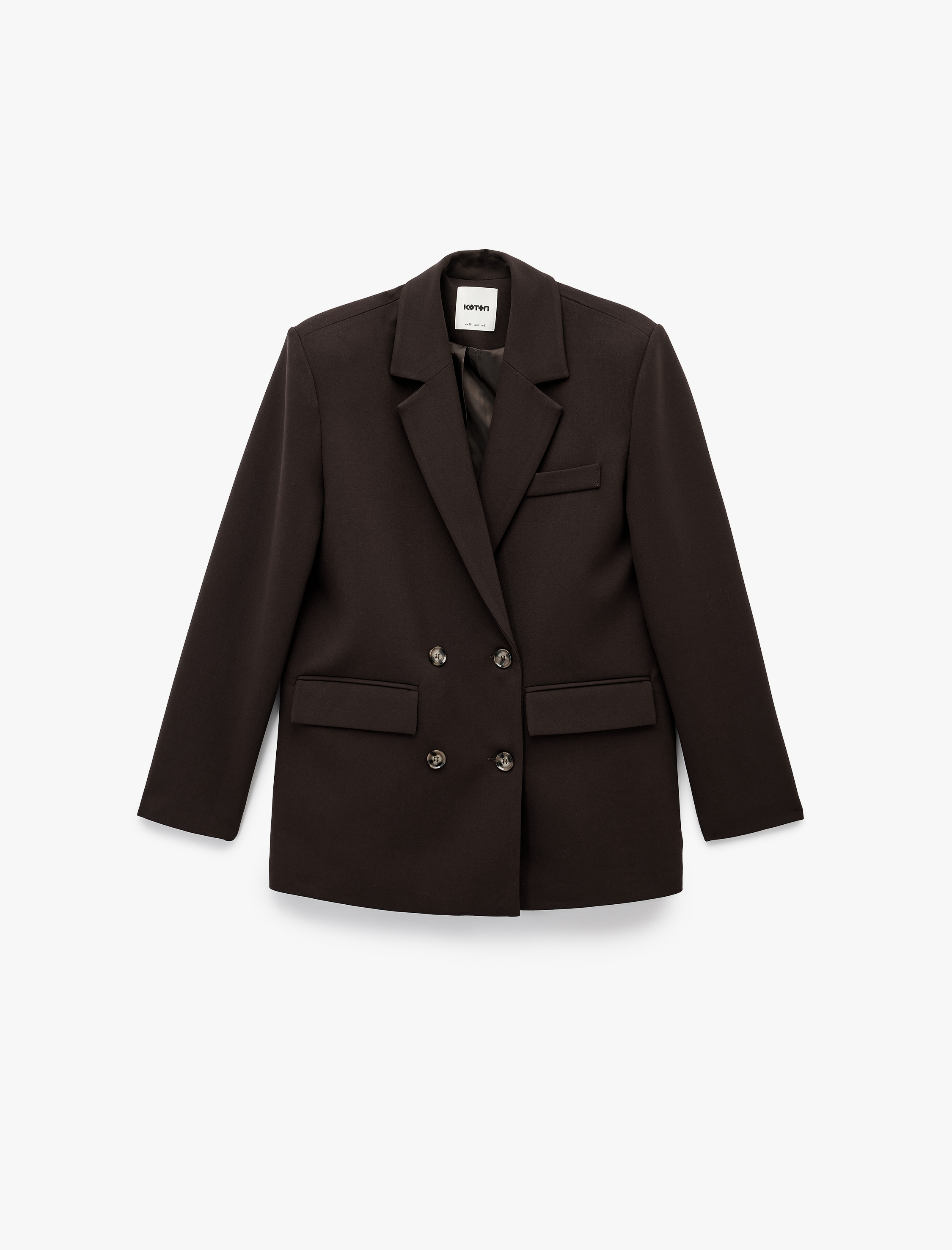   Cepli Uzun Kollu Düğmeli Kruvaze Oversize Blazer Ceket