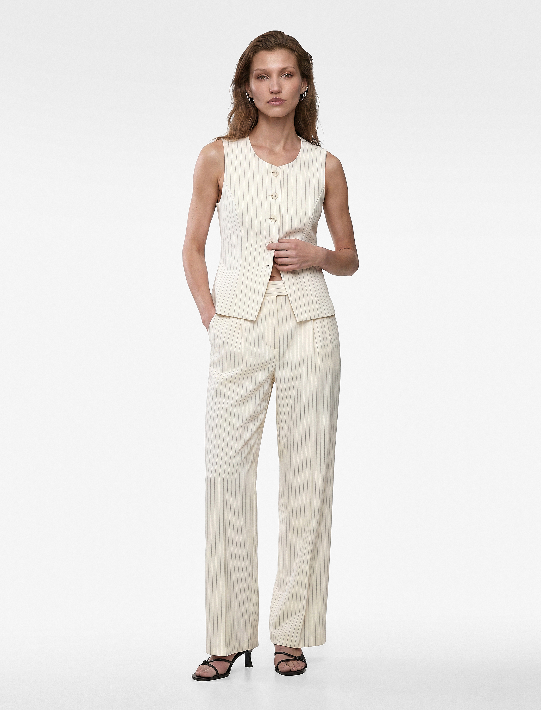   Slim Fit Bisiklet Yaka Çizgili Yelek