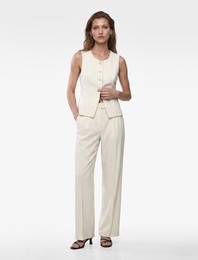 Slim Fit Bisiklet Yaka Çizgili Yelek