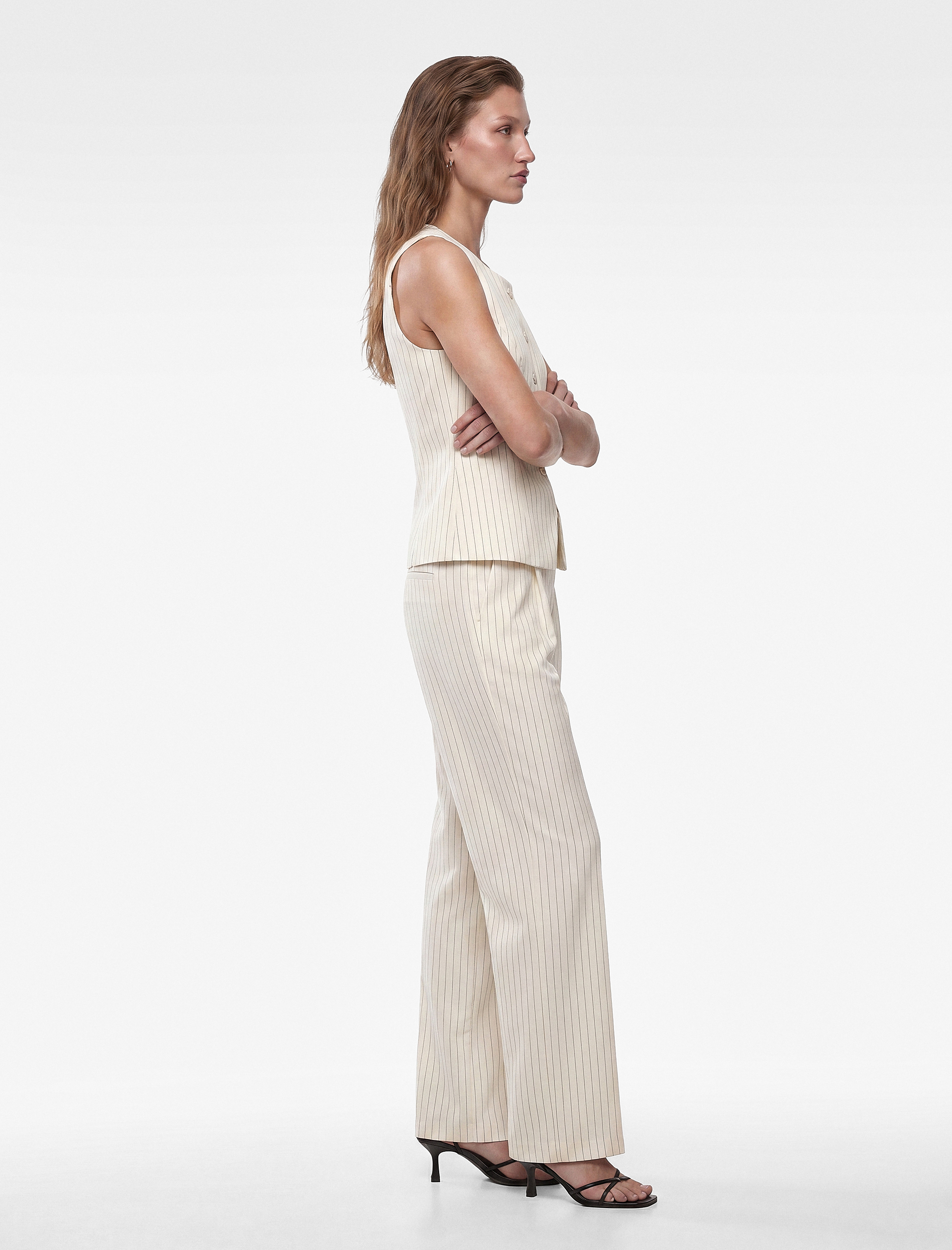  Slim Fit Bisiklet Yaka Çizgili Yelek