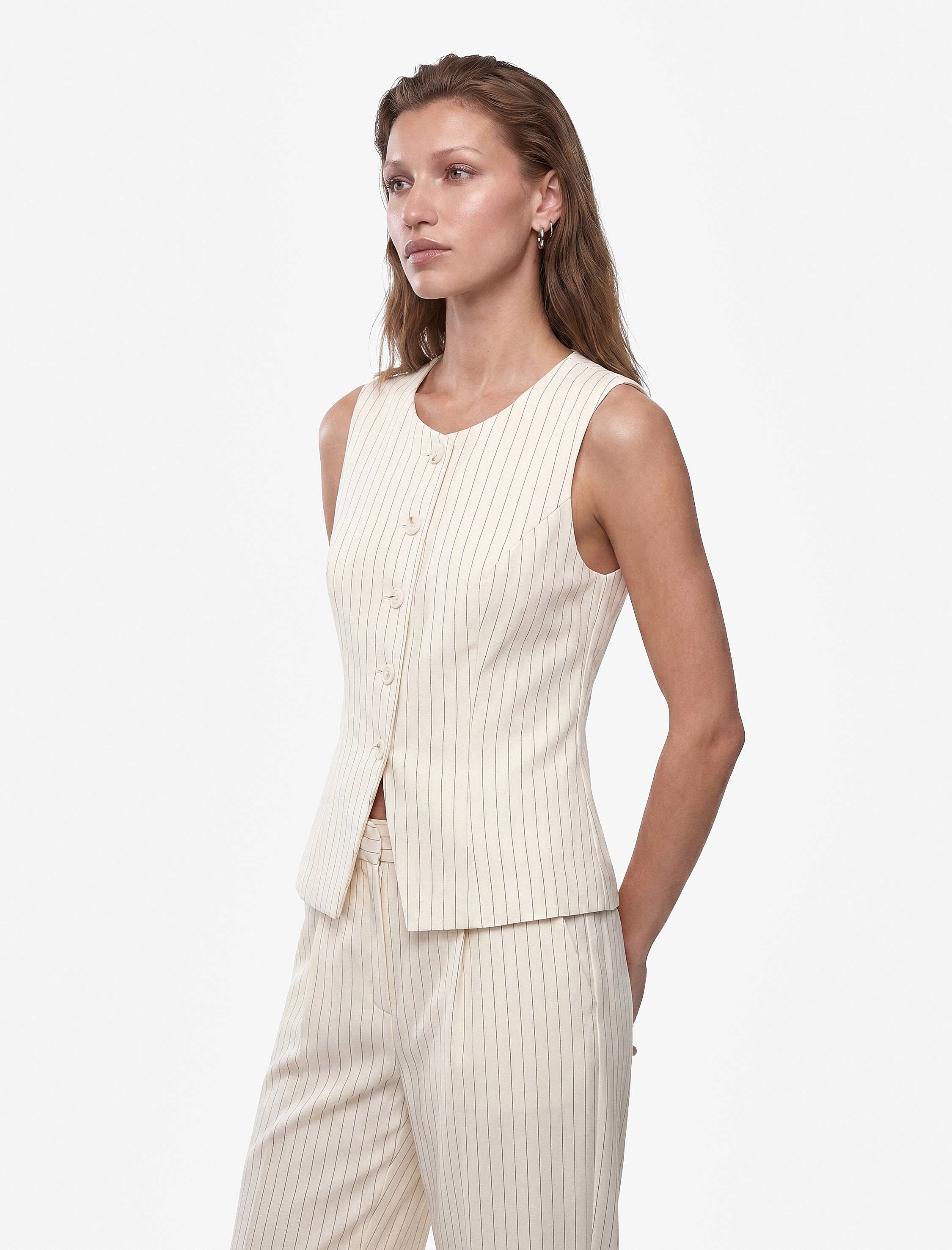   Slim Fit Bisiklet Yaka Çizgili Yelek