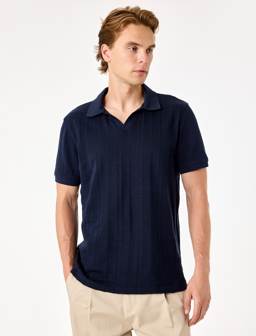 Koton Erkek Pamuklu Regular Fit Kısa Kollu Dokulu Polo Yaka Tişört