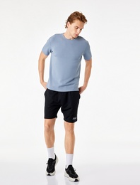 Pamuklu Cepli Straight Fit Beli Bağcıklı Baskılı Spor Şort