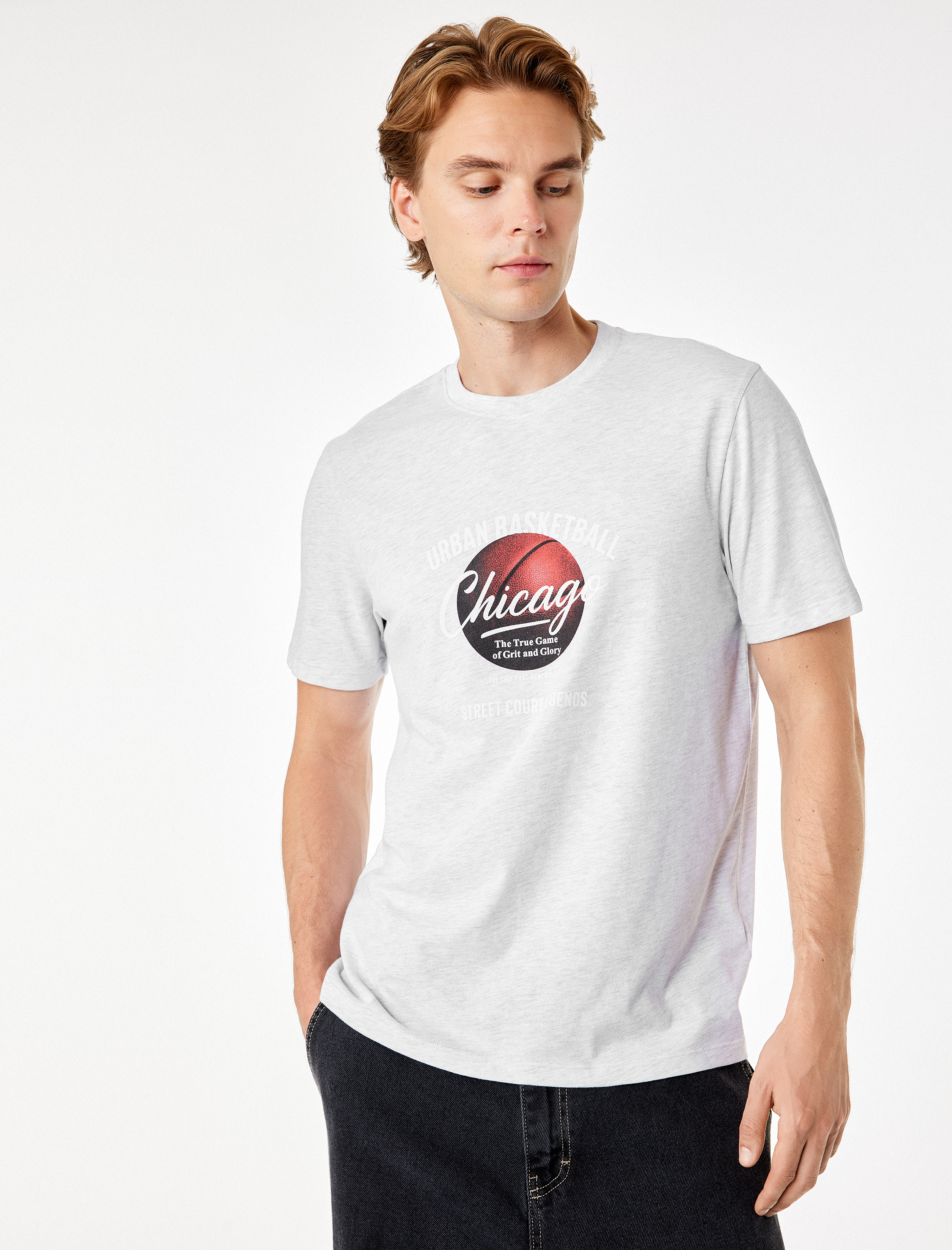   Regular Fit Kısa Kollu Bisiklet Yaka Baskılı Tişört