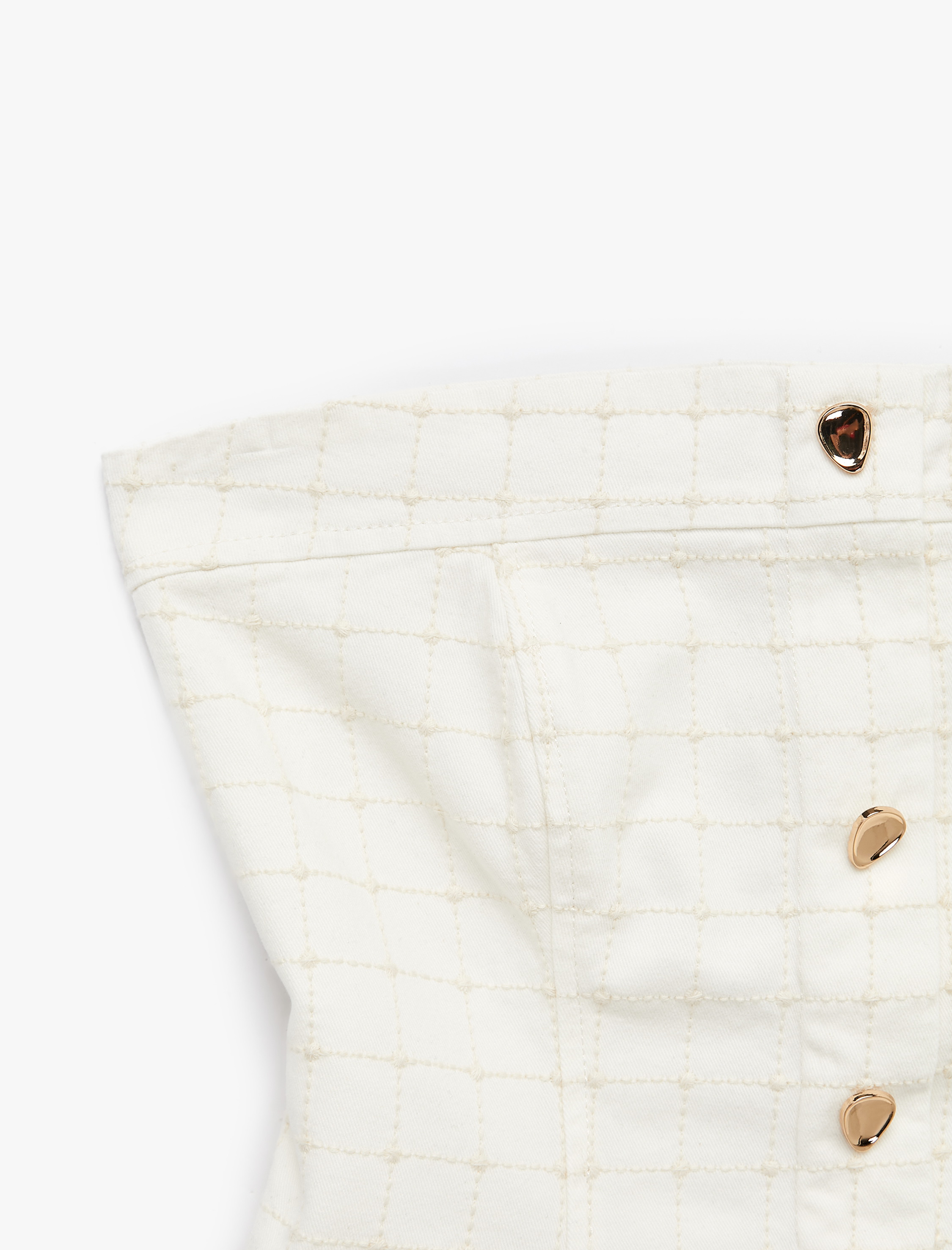   Pamuklu Düğmeli Ekoseli Slim Fit Straplez Korse Bluz